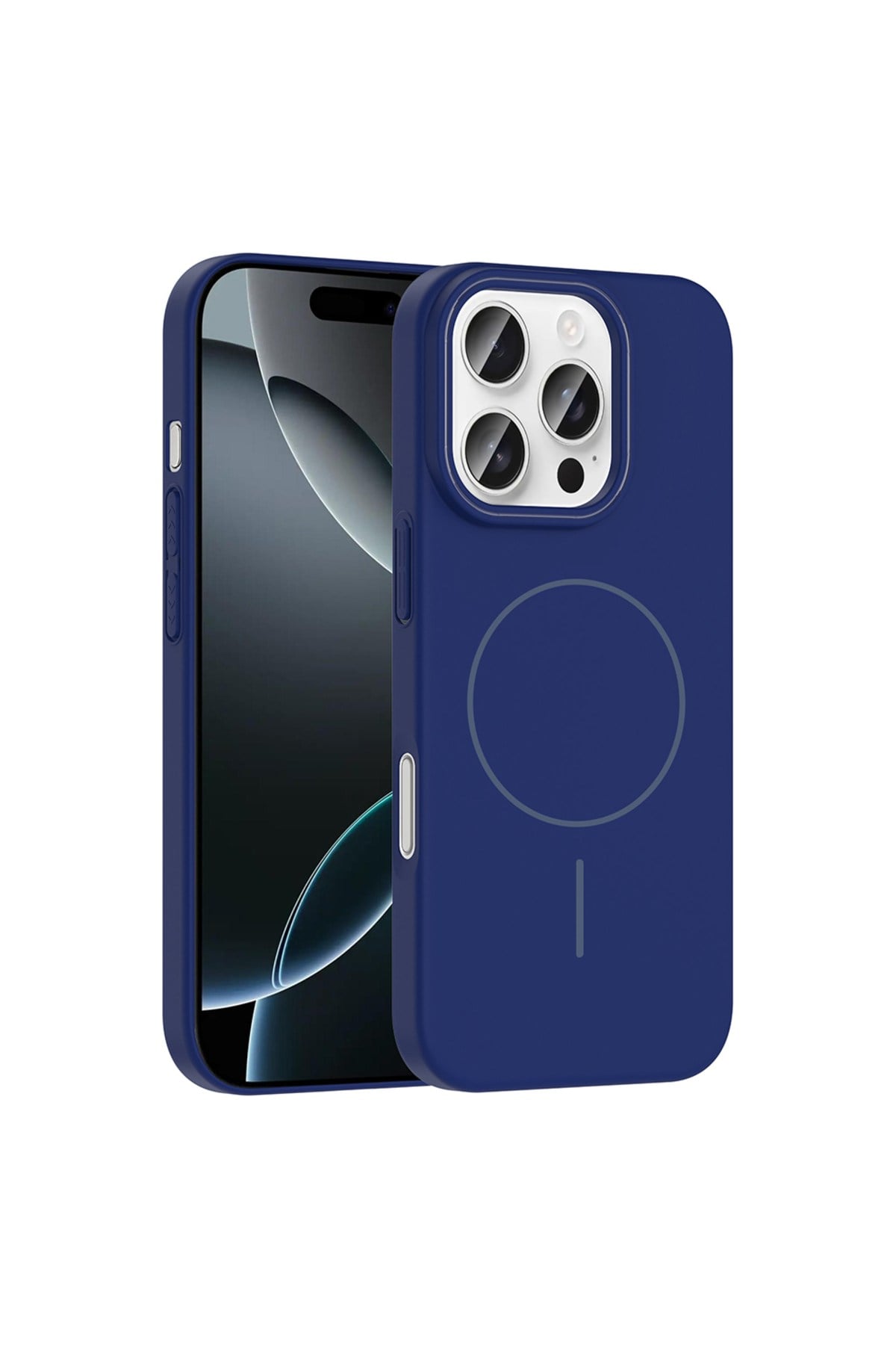 iPhone 16 Pro Max Kılıf Magsafe Şarj Özellikli NVTH Ruby Silikon Kapak - Lacivert