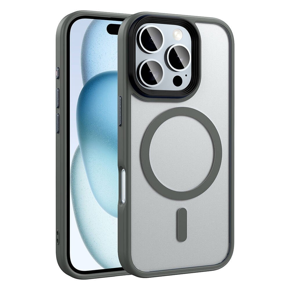 iPhone 16 Pro Max Kılıf Mat Arka Yüzey Wireless Şarj Özellikli NVTH Flet Magsafe Kapak-Titanyu