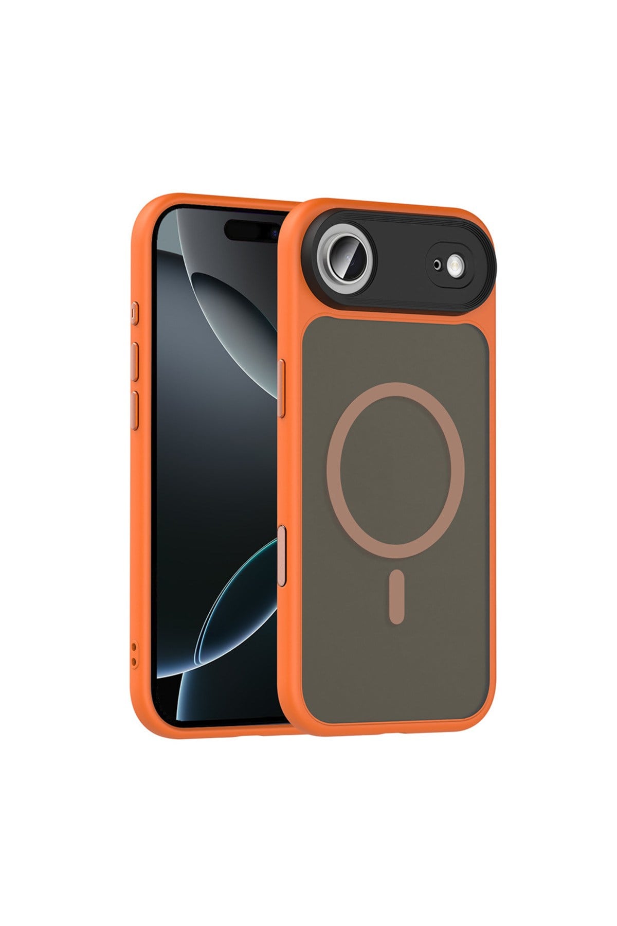 iPhone 17 Air Kılıf Mat Arka Yüzey Wireless Şarj Özellikli NVTH Flet M-safe Kapak - Turuncu