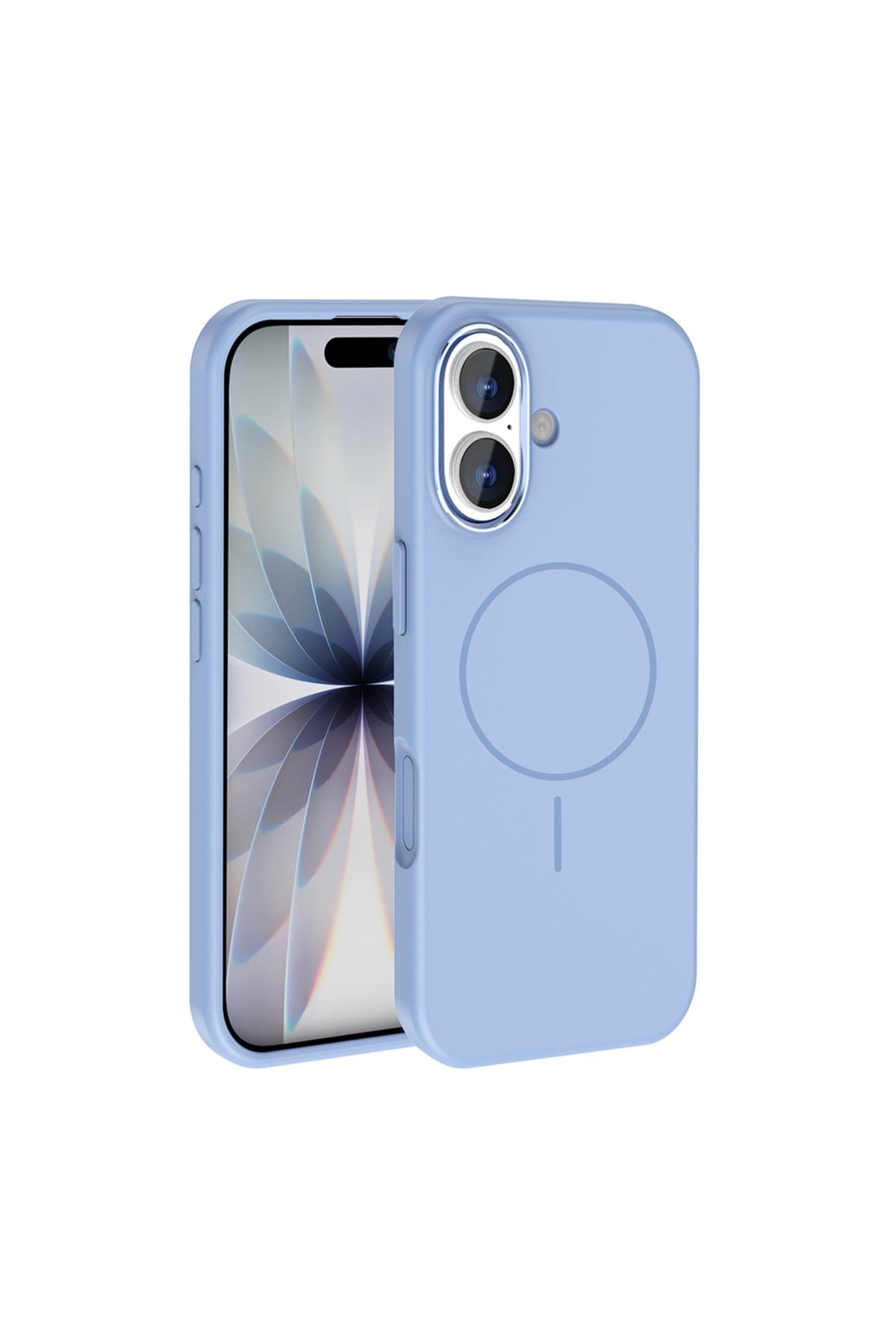 iPhone 17 Kılıf M-Safe Şarj Özellikli Metal Kamera Çerçeveli NVTH Edi Silikon Kapak - Açık Mavi