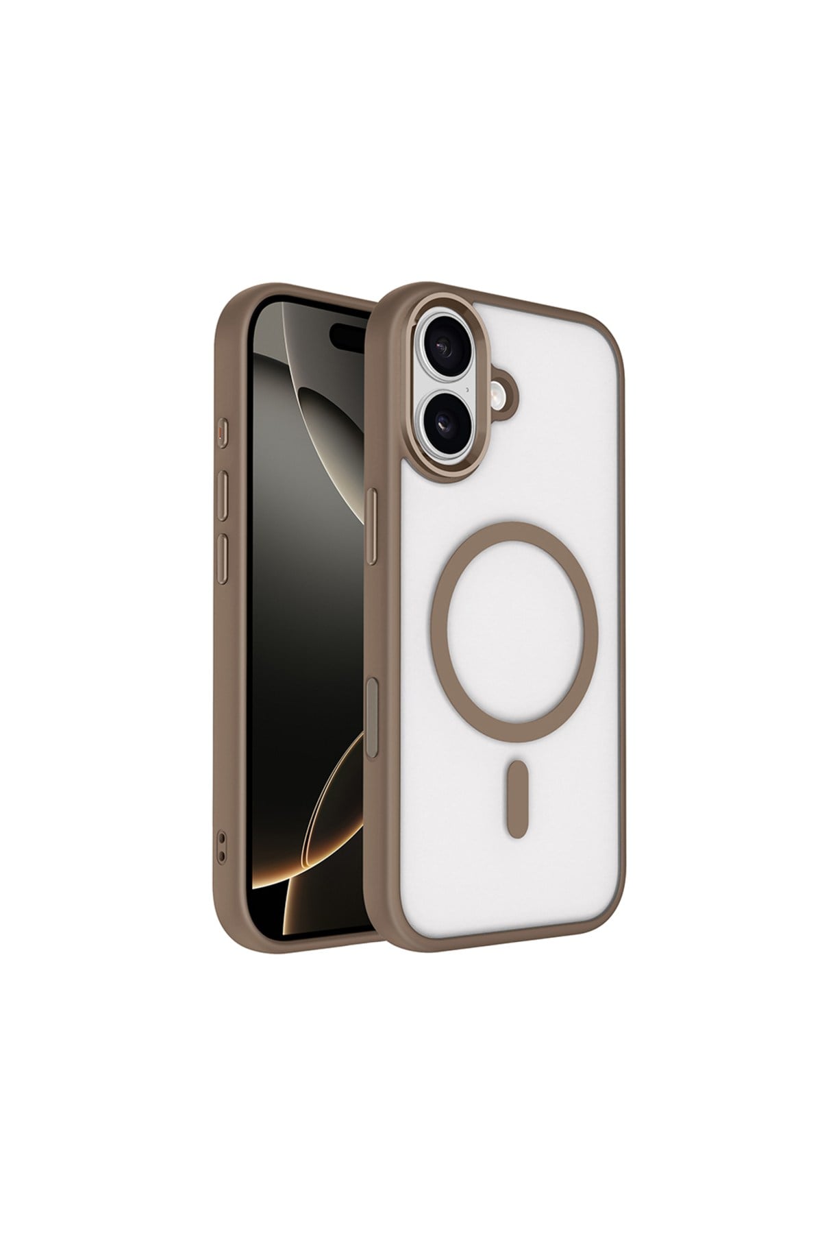 iPhone 17 Kılıf Wireless Şarj Özellikli NVTH Krom M-safe Silikon Kapak - Desert Gold