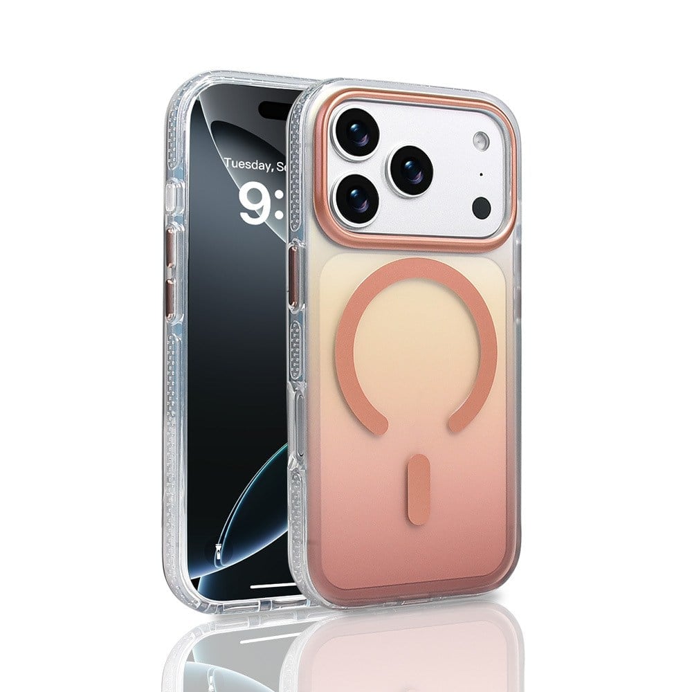 iPhone 17 Pro Kılıf M-safe Şarj Özellikli Transparan Renk Geçişli NVTH Toros Kapak - Rose Gold