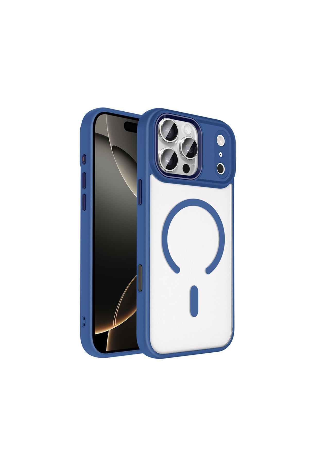 iPhone 17 Pro Kılıf Wireless Şarj Özellikli NVTH Krom M-safe Silikon Kapak - Lacivert