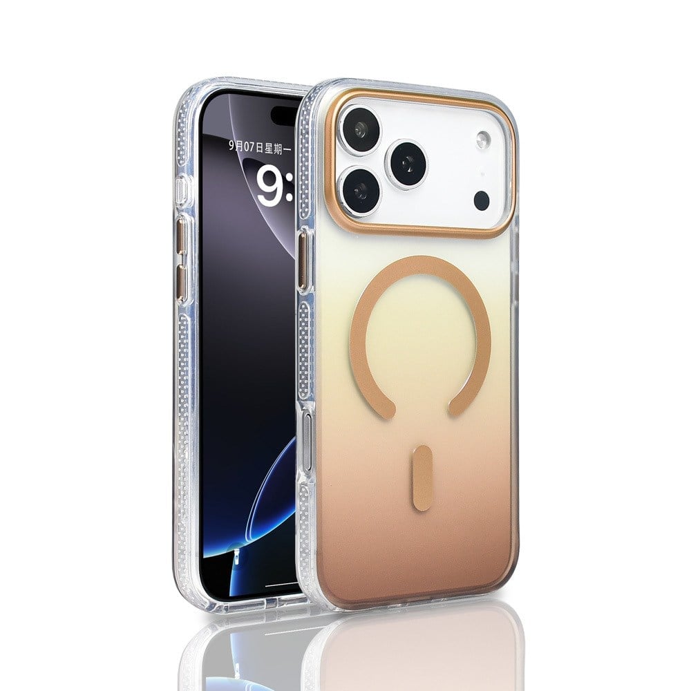 iPhone 17 Pro Max Kılıf M-safe Şarj Özellikli Transparan Renk Geçişli NVTH Toros Kapak - Gold