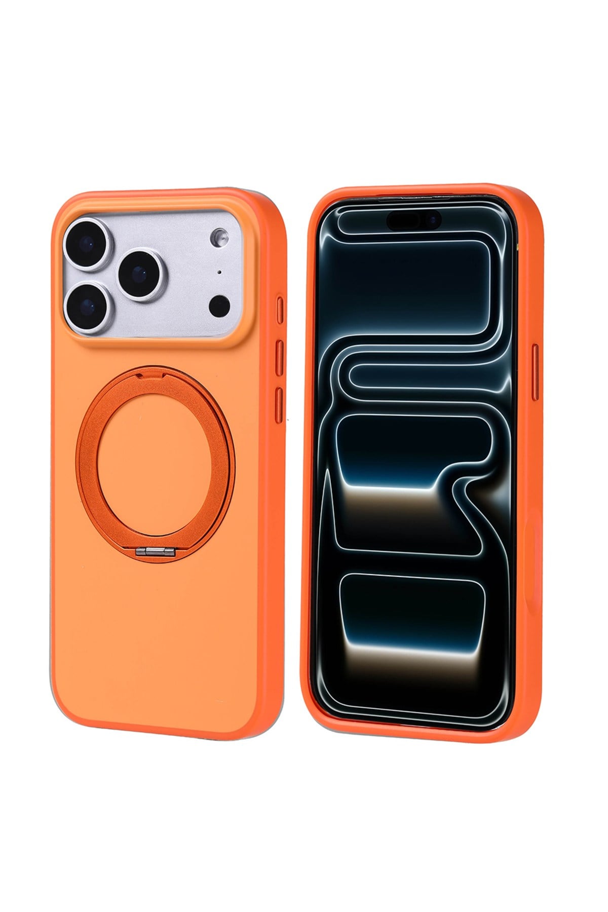 iPhone 17 Pro Max Kılıf M-Safe Şarj Özellikli Standlı NVTH Proton Silikon Kapak - Turuncu