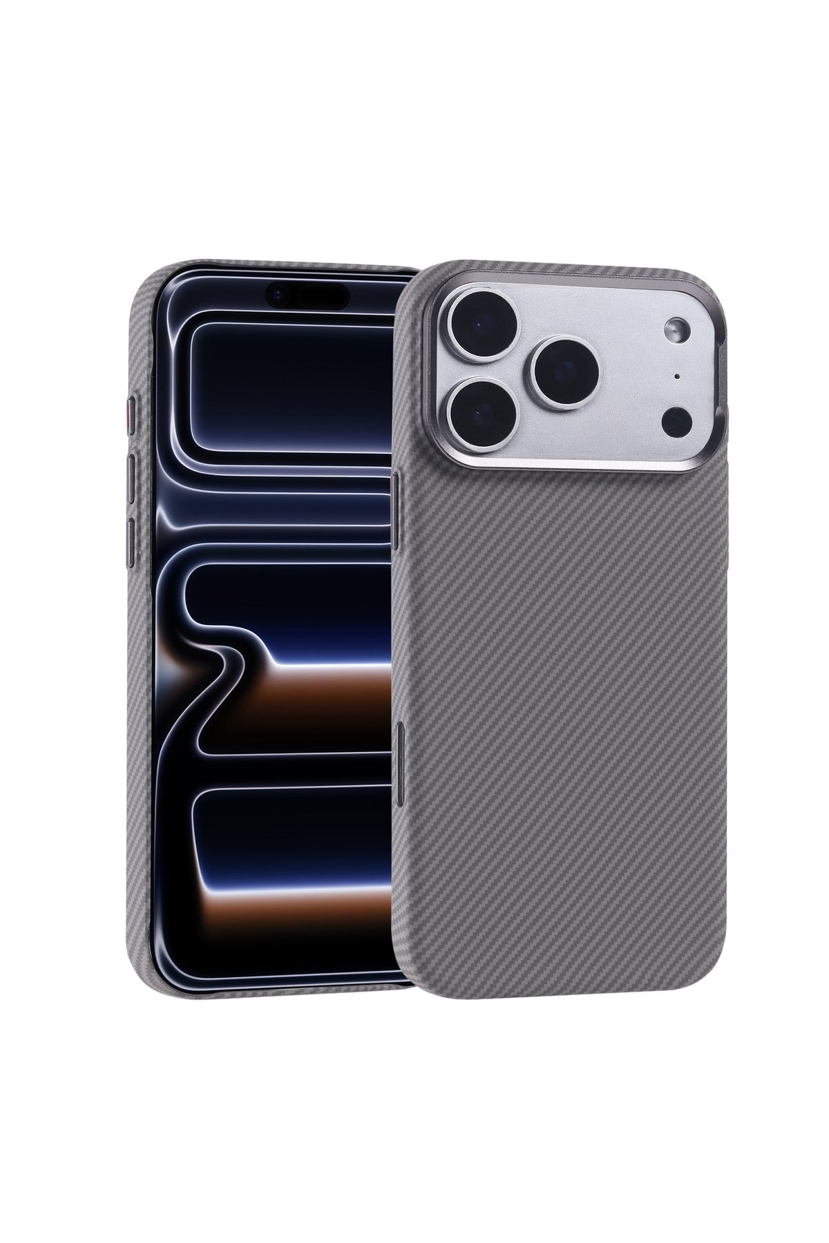 iPhone 17 Pro Max Kılıf M-safe Şarj Özellikli Karbon Fiber Görünümlü NVTH Nekst Kapak - Gümüş