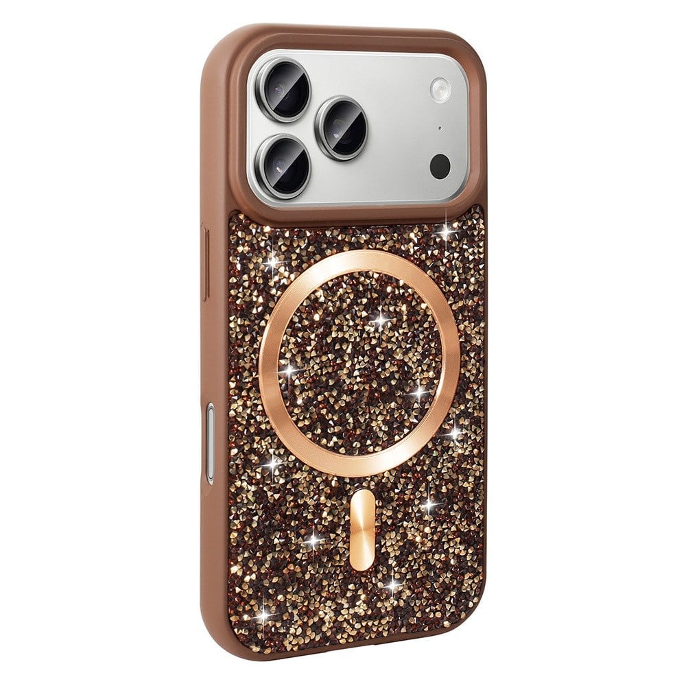 iPhone 17 Pro Max Kılıf Pırlanta Tasarımlı M-safe Şarj Özellikli NVTH Mozaik Silikon Kapak - Desert