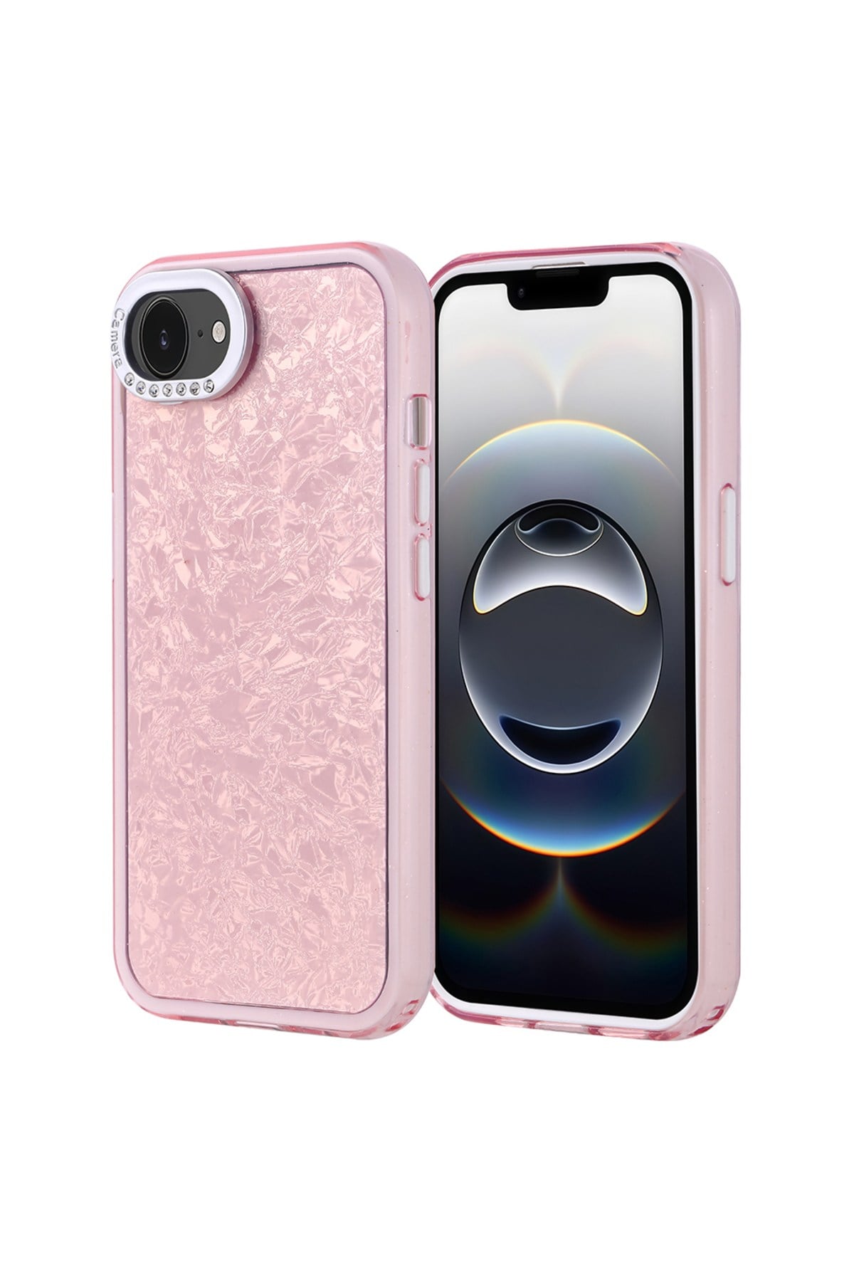 iPhone 17E Kılıf Taşlı Tasarımlı NVTH Kapi Kapak - Pembe