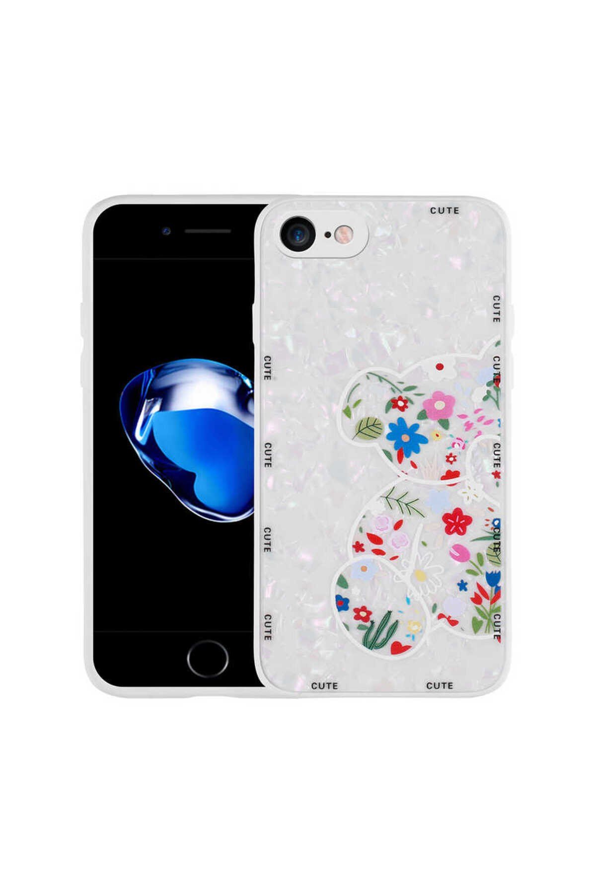 iPhone 7 Kılıf Desenli Sert Silikon NVTH Mumila Kapak - White Bear