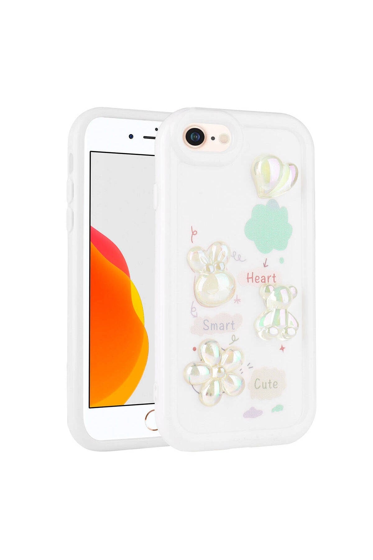 iPhone 7 Kılıf Kabartma Figürlü Parlak NVTH Toys Silikon Kapak - Beyaz