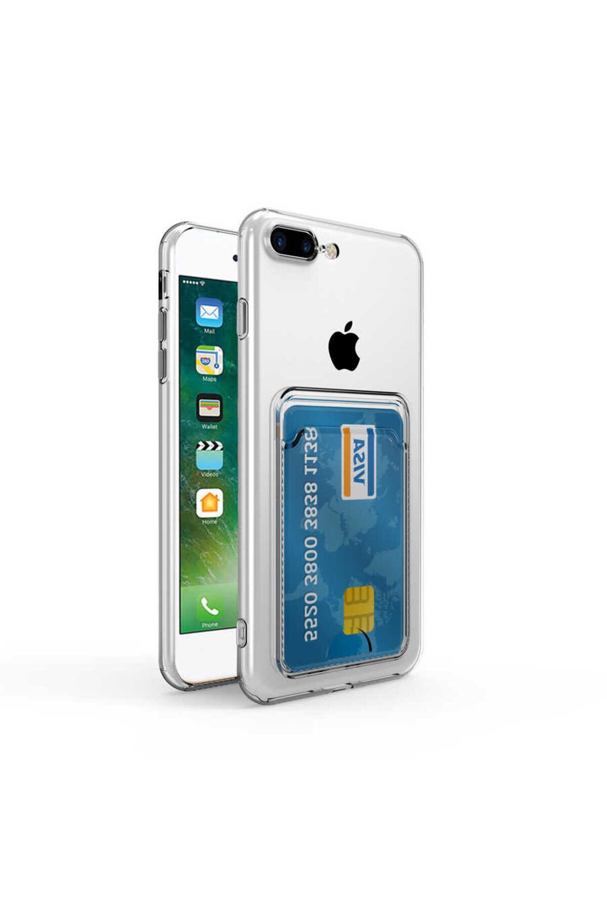 iPhone 7 Kılıf Kartlıklı Şeffaf NVTH Setra Clear Silikon Kapak - Renksiz