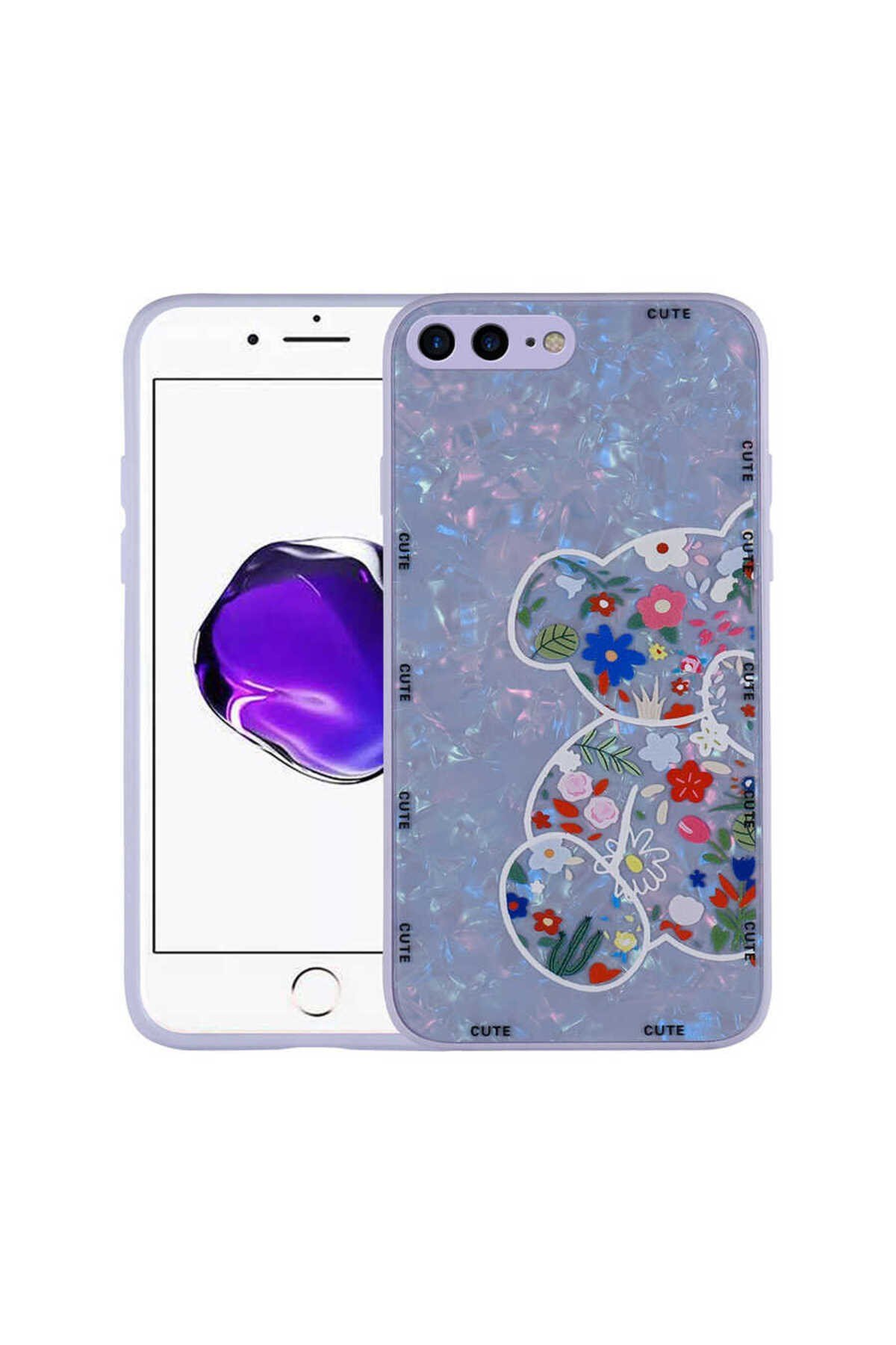 iPhone 7 Plus Kılıf Desenli Sert Silikon NVTH Mumila Kapak - Lilac Bear