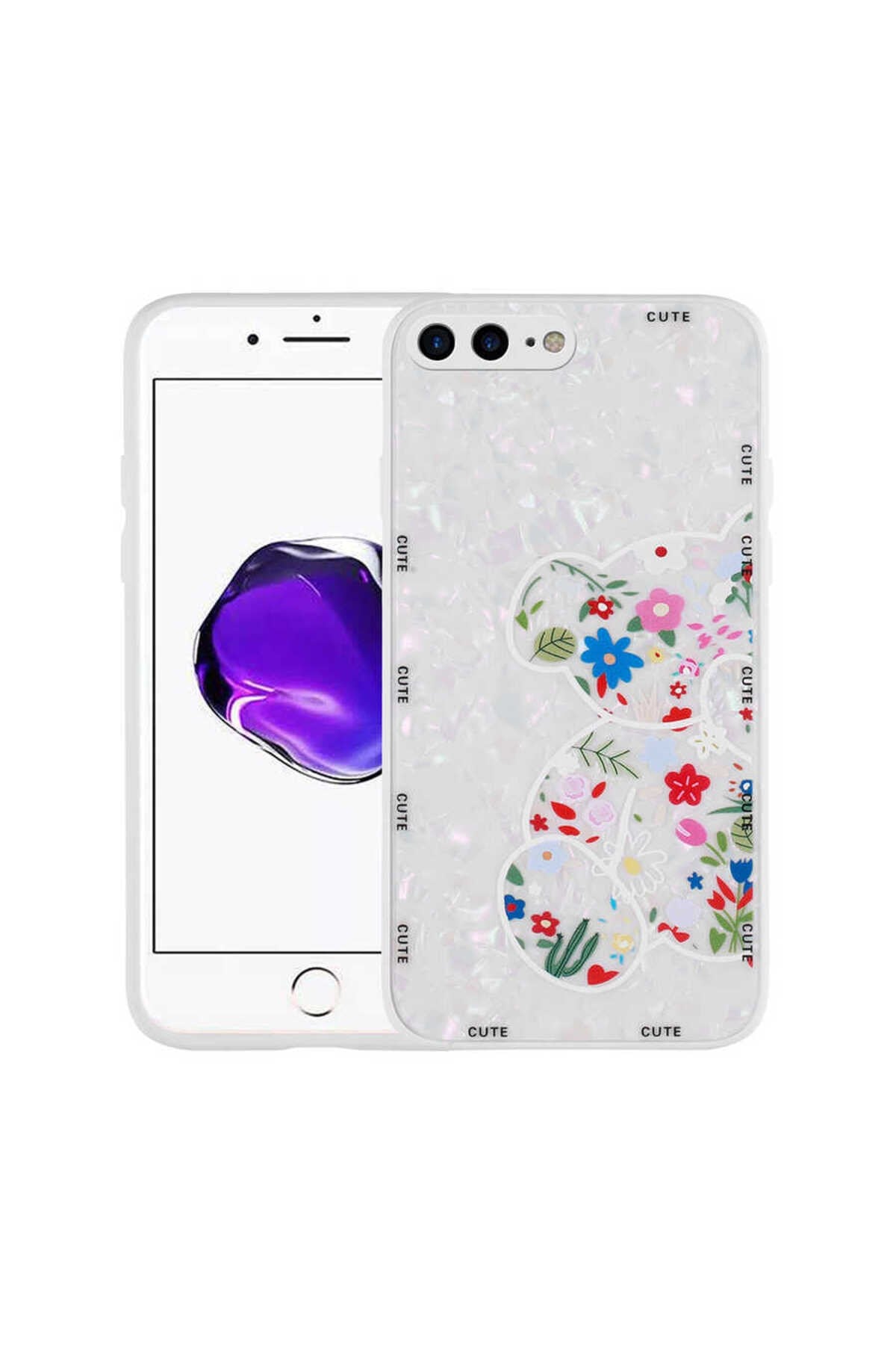 iPhone 7 Plus Kılıf Desenli Sert Silikon NVTH Mumila Kapak - White Bear