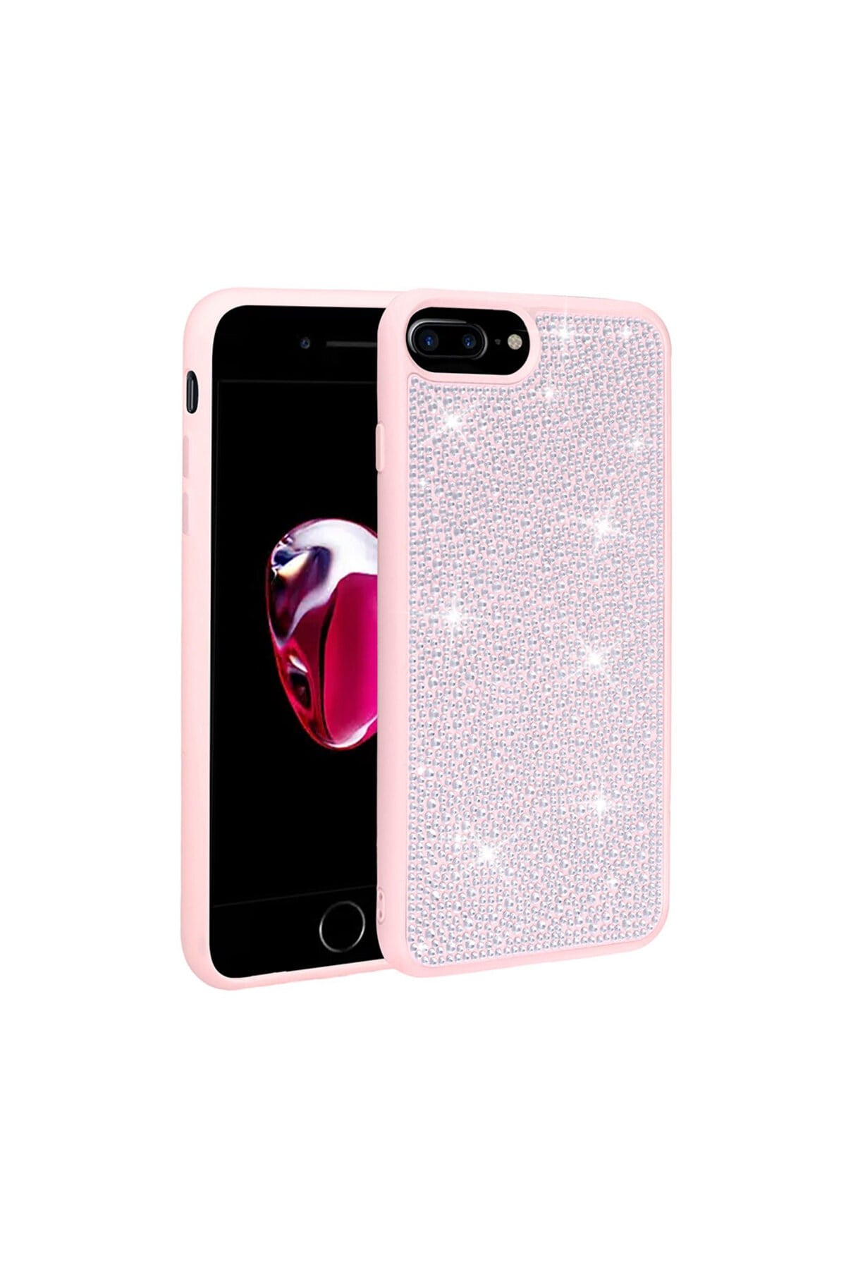 iPhone 7 Plus Kılıf Parlak Taşlı Tasarım NVTH Ston Kapak - Pembe