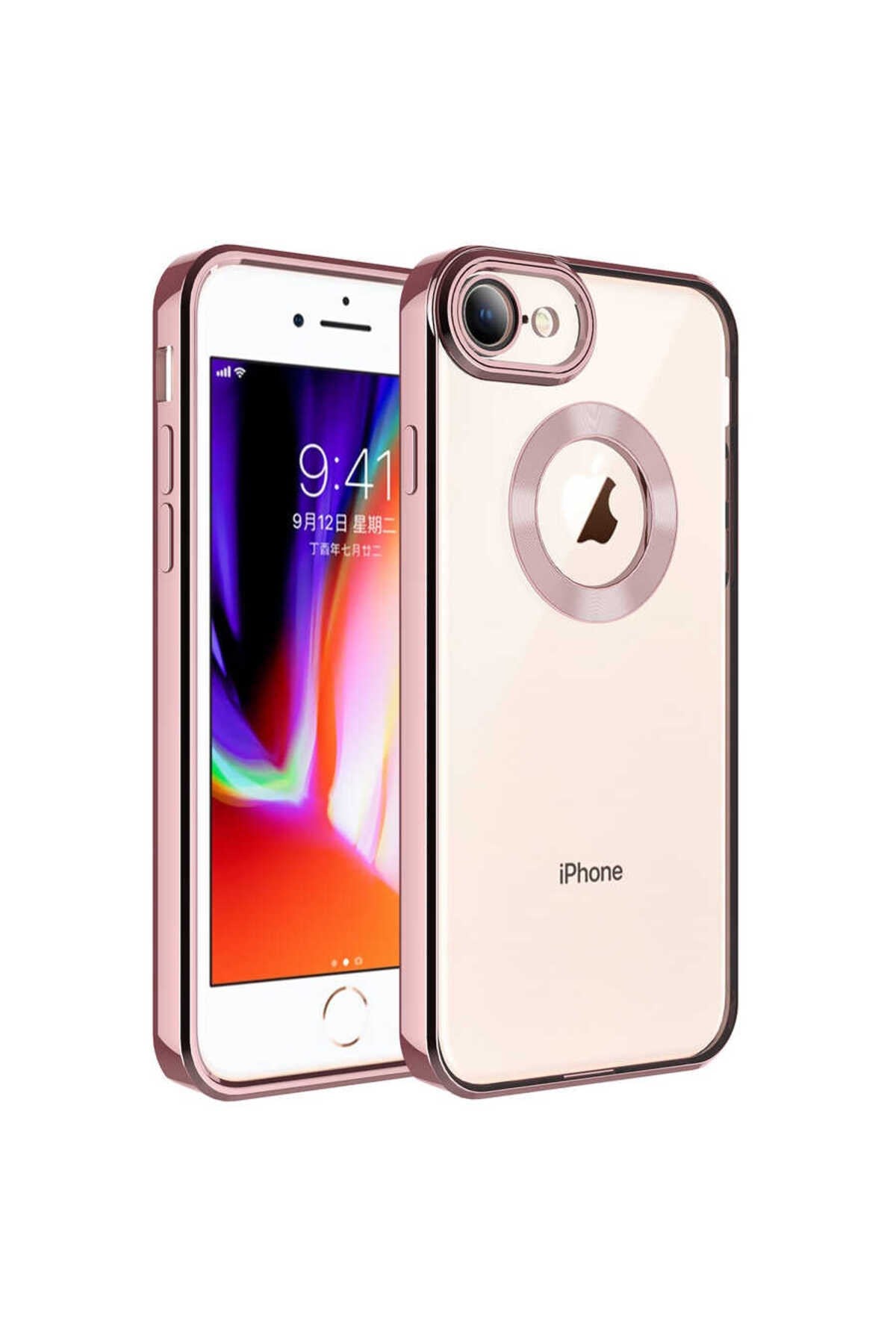 iPhone 8 Kılıf Kamera Korumalı Logo Gösteren NVTH Omega Kapak - Rose Gold