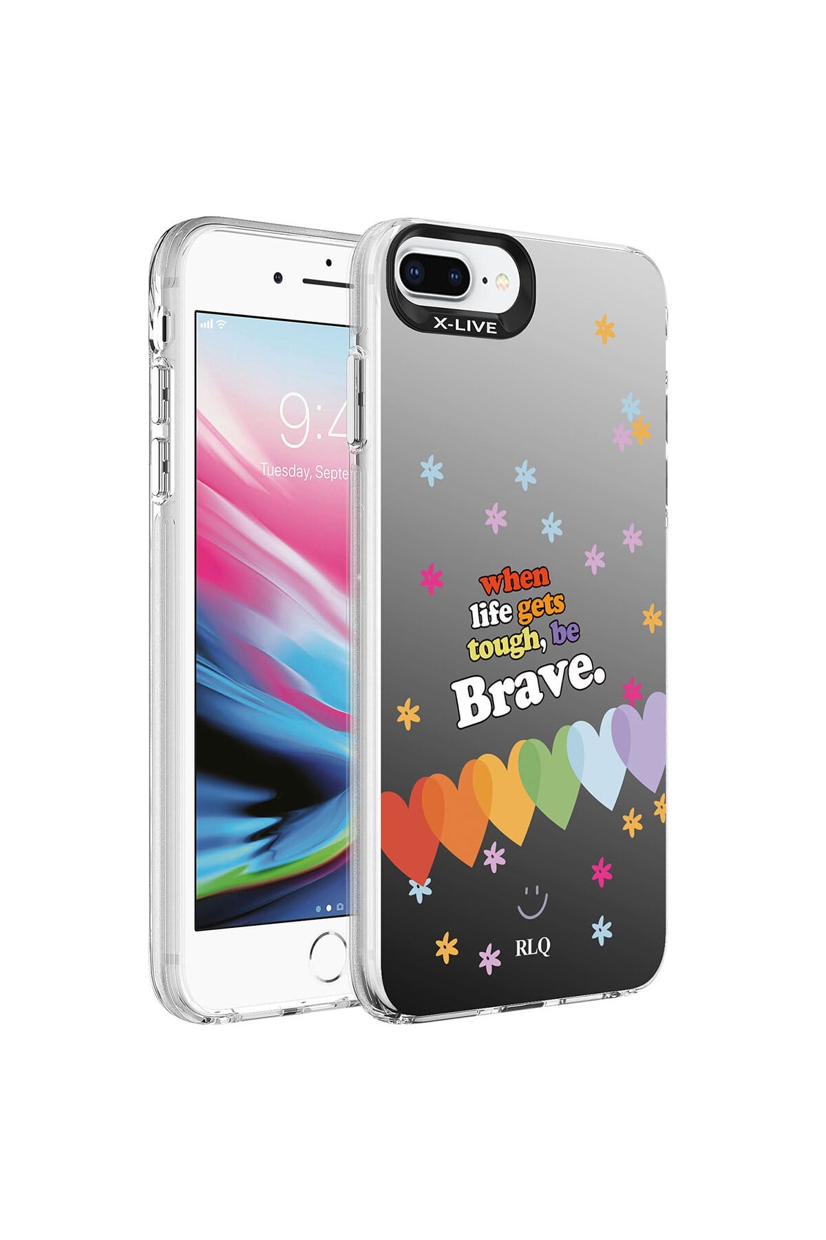iPhone 8 Plus Kılıf Desenli NVTH Silver Sert Kapak - Kalp