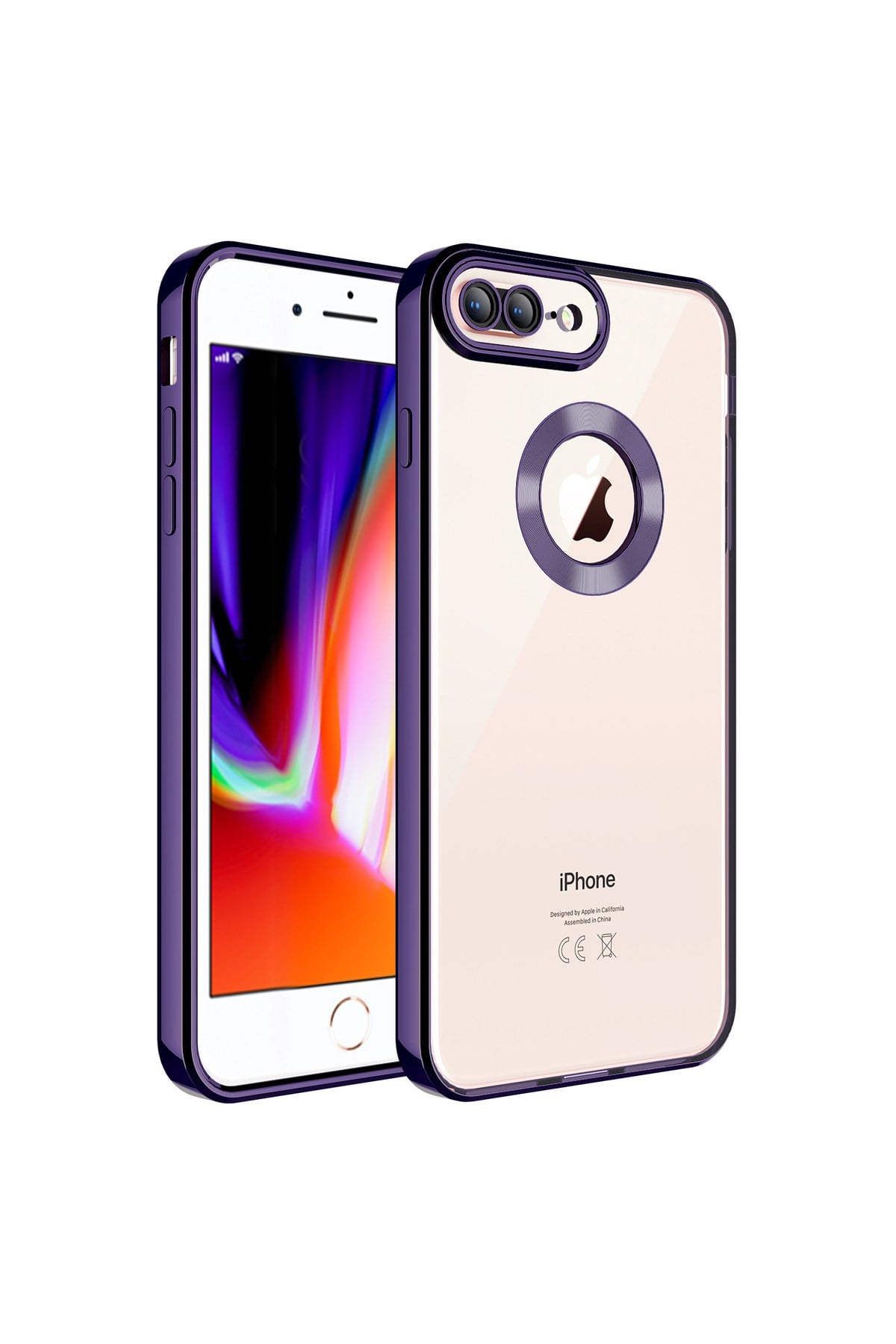 iPhone 8 Plus Kılıf Kamera Korumalı Logo Gösteren NVTH Omega Kapak - Derin Mor