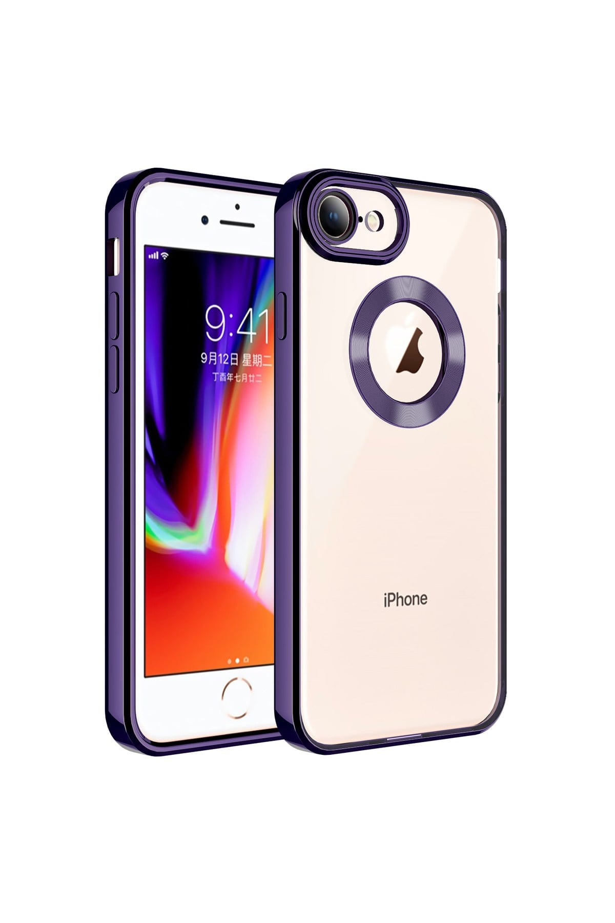 iPhone SE 2022 Kılıf Kamera Korumalı Logo Gösteren NVTH Omega Kapak - Derin Mor