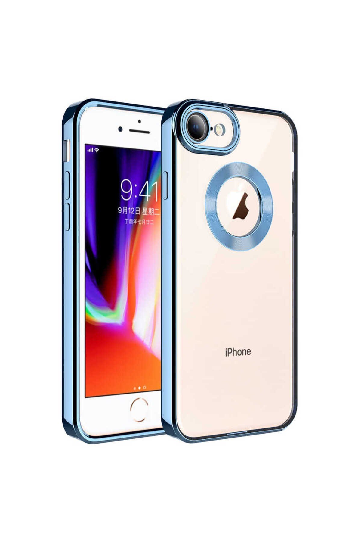 iPhone SE 2022 Kılıf Kamera Korumalı Logo Gösteren NVTH Omega Kapak - Sierra Mavi