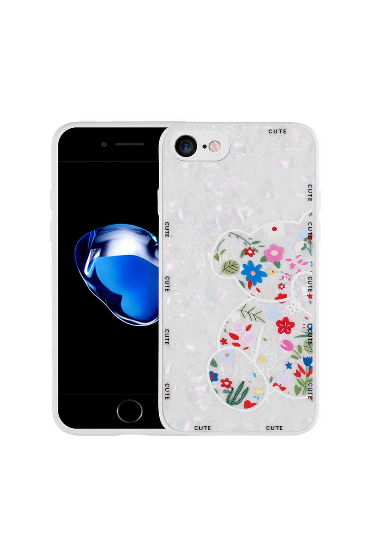 iPhone SE 2022 Uyumlu Desenli Sert Silikon NVTH Mumila Kılıf-White Bear