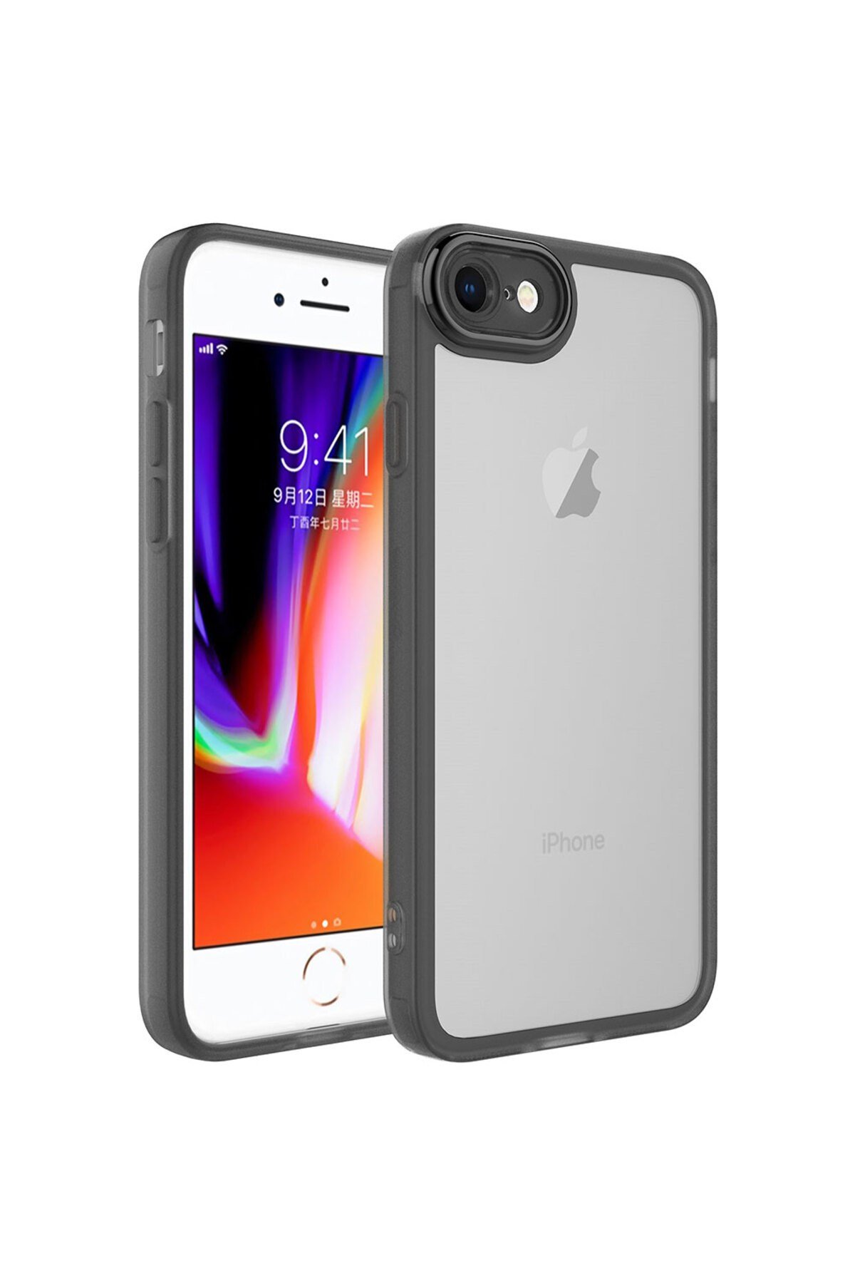 iPhone SE 2022 Uyumlu Kamera Korumalı Transparan NVTH Post Kılıf-Siyah