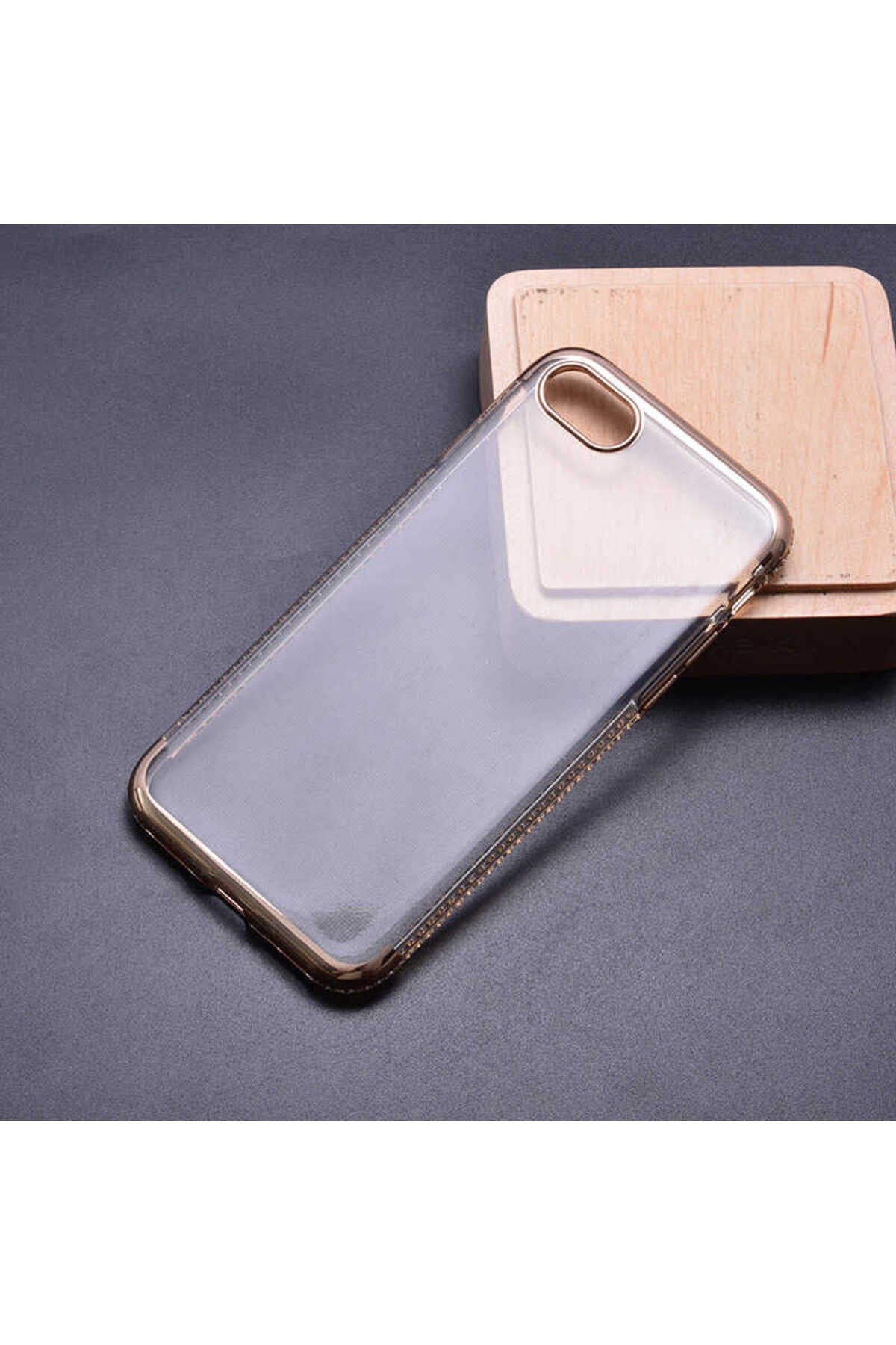 iPhone SE 2022 Uyumlu NVTH Tek Sıra Taşlı Silikon-Gold