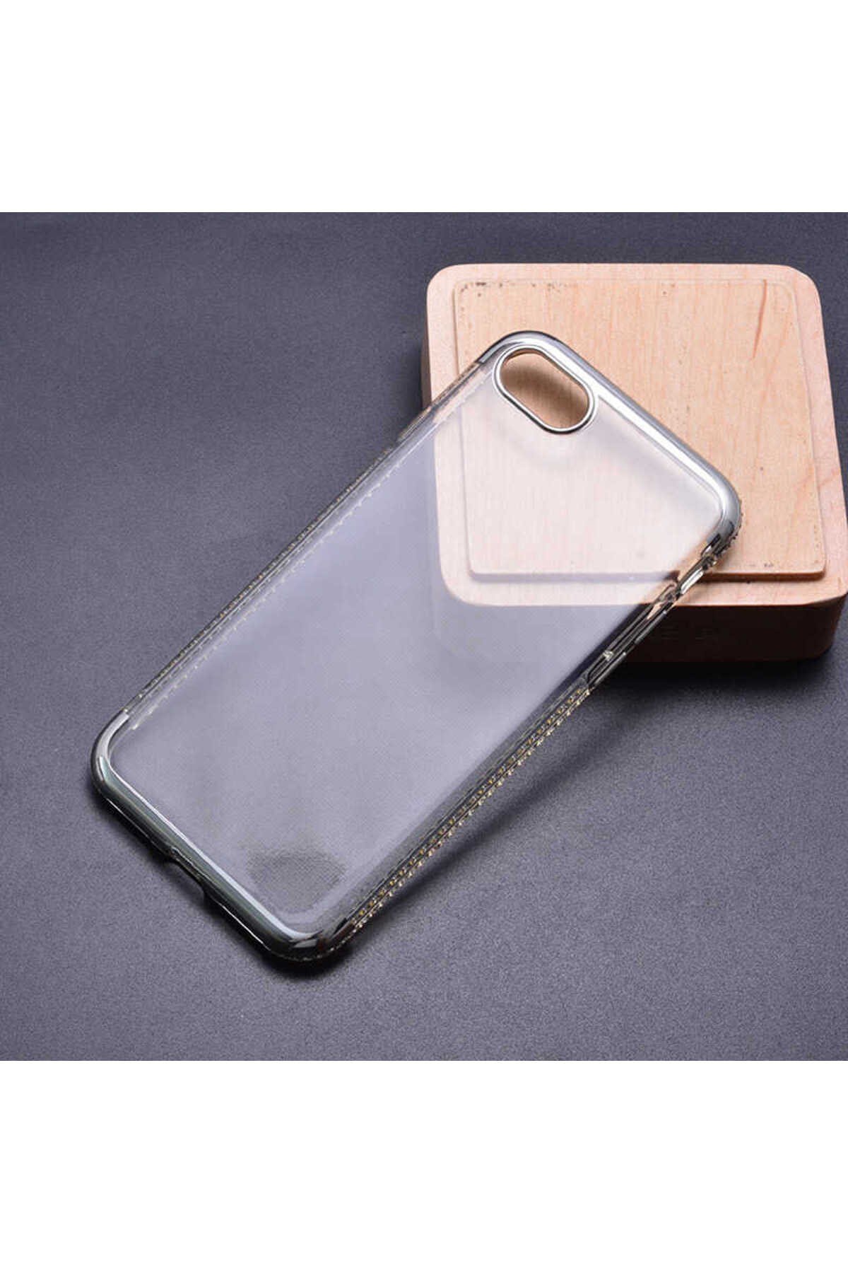 iPhone SE 2022 Uyumlu NVTH Tek Sıra Taşlı Silikon-Gri