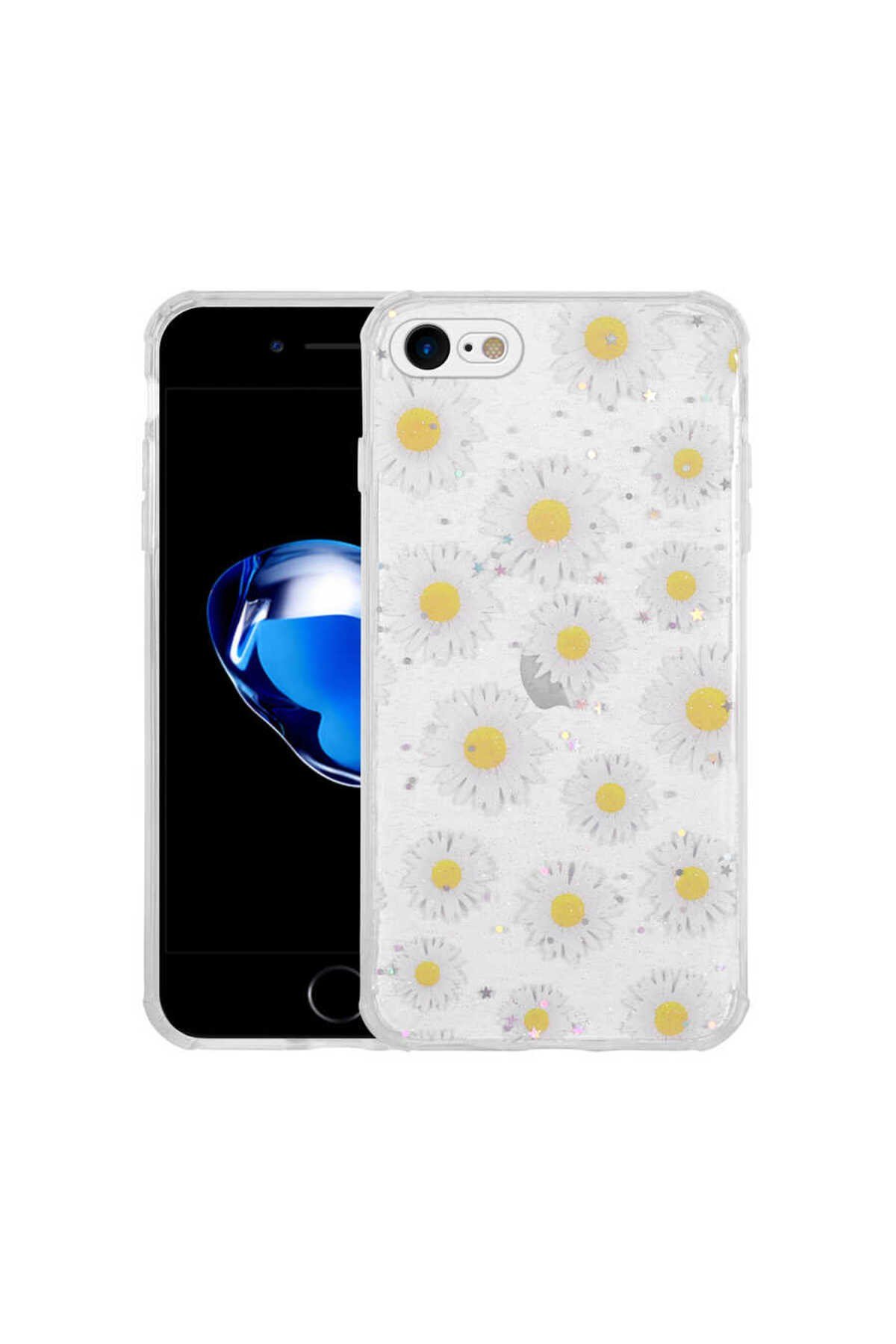 iPhone SE 2022 Uyumlu Simli Desenli Kamera Korumalı Parlak NVTH Popy Kılıf-PaNSM-ya