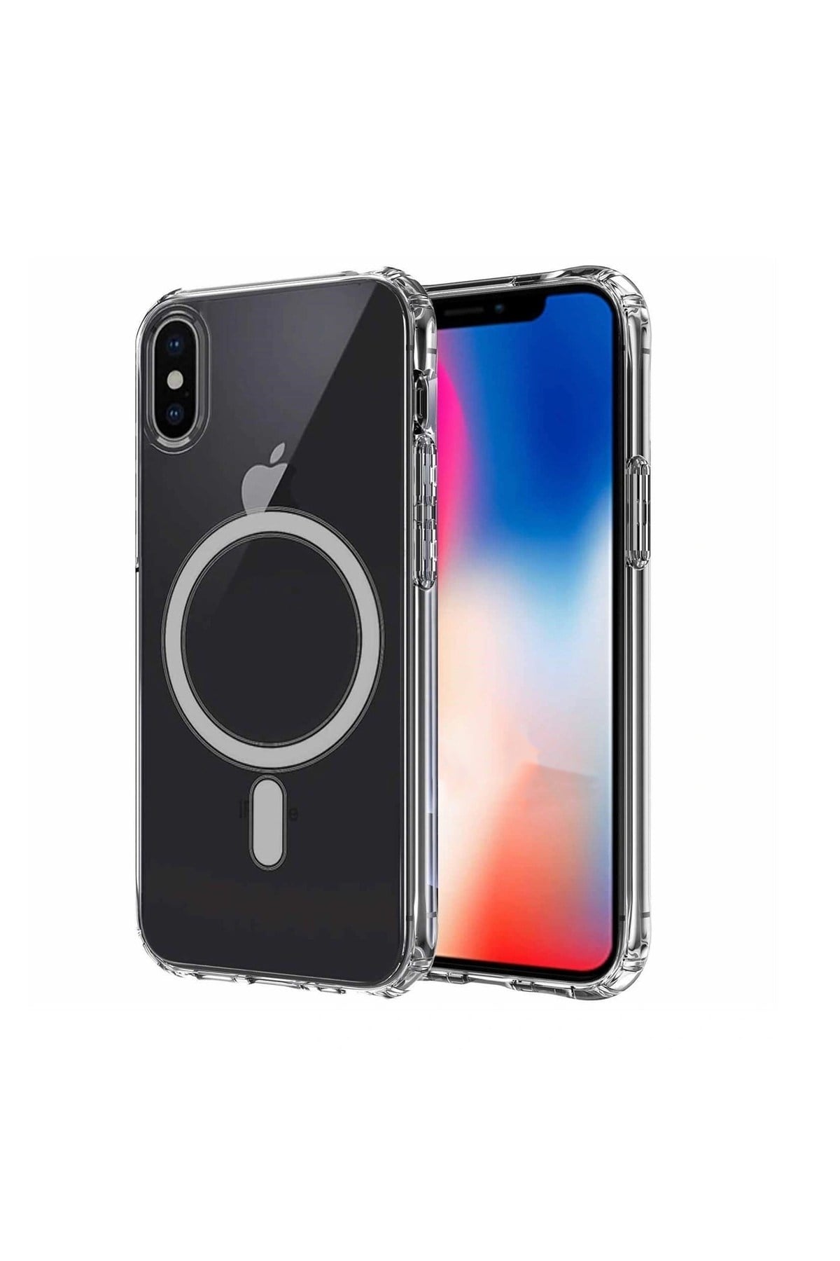 iPhone XS Max 6.5 Kılıf Magsafe Şarj Özellikli Şeffaf Sert PC NVTH Embos Kapak - Renksiz
