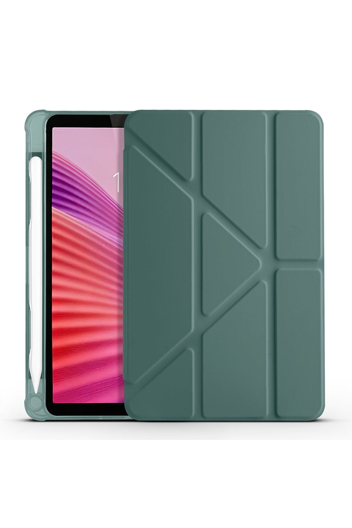 Lenovo Tab One 8.7 TB-305FU Kılıf NVTH Tri Folding Kalem Bölmeli Standlı Kılıf - Koyu Yeşil