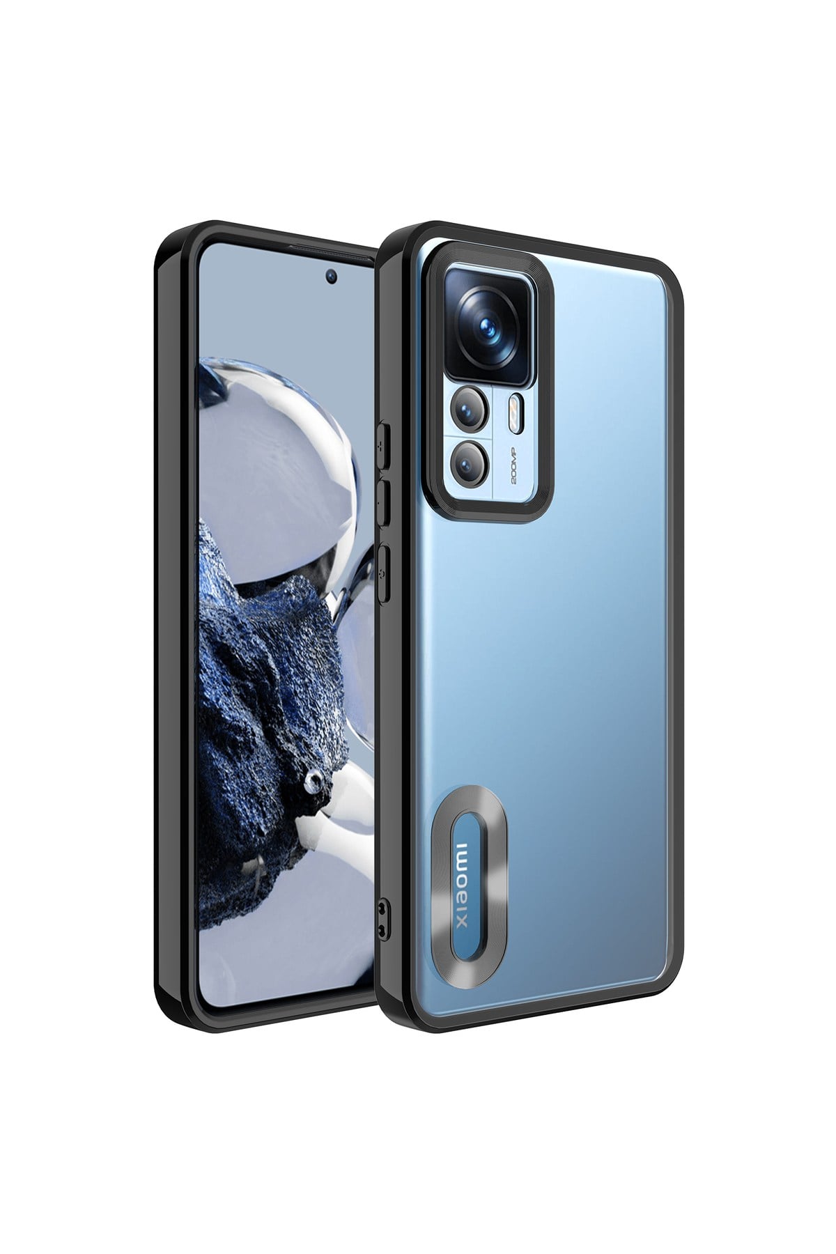 Mi 12T Pro Kılıf Kamera Korumalı Logo Gösteren NVTH Omega Kapak - Siyah