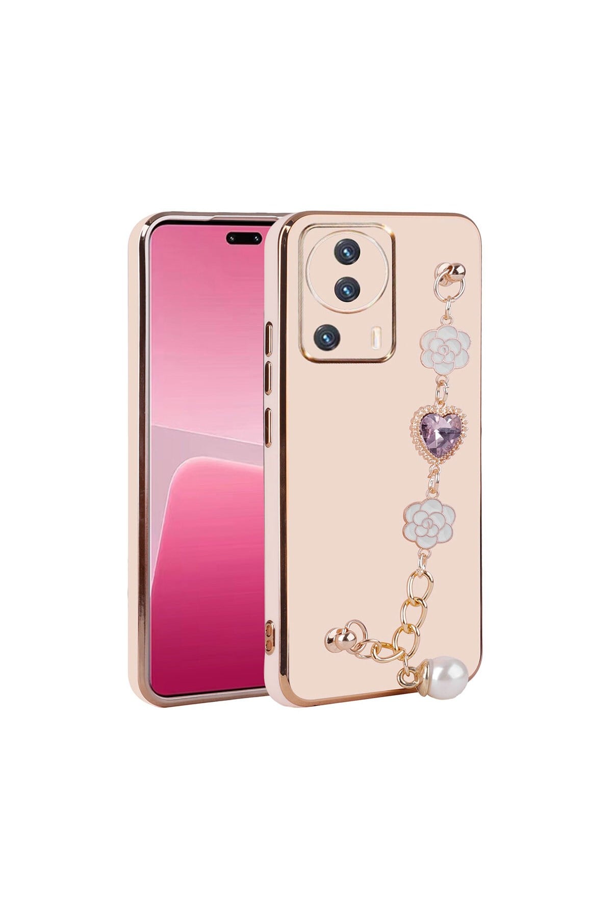 Mi 13 Lite Kılıf El Tutamaçlı Kamera Korumalı NVTH Taka Silikon Kapak - Pembe