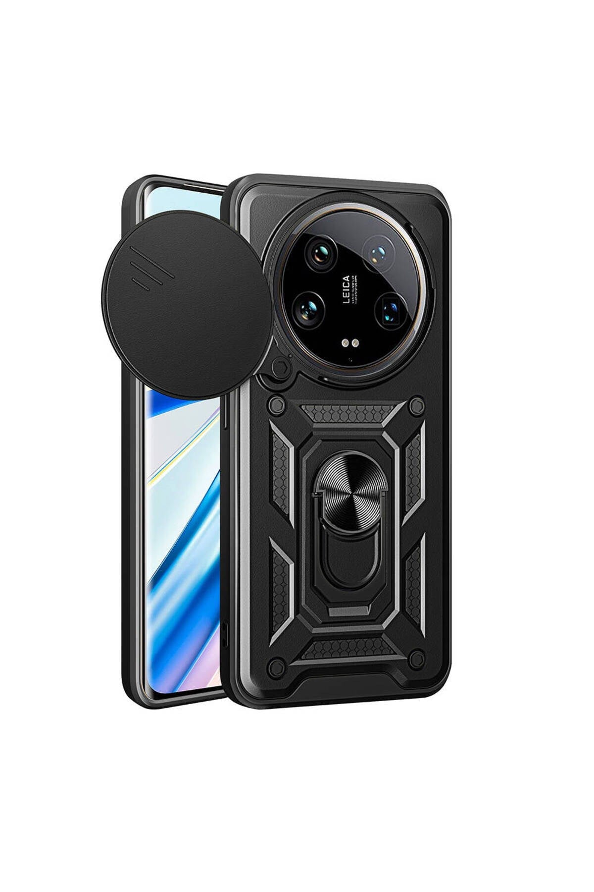 Mi 14 Ultra Kılıf Magnetik Standlı Kamera Korumalı NVTH Sürgülü Vega Kapak - Siyah