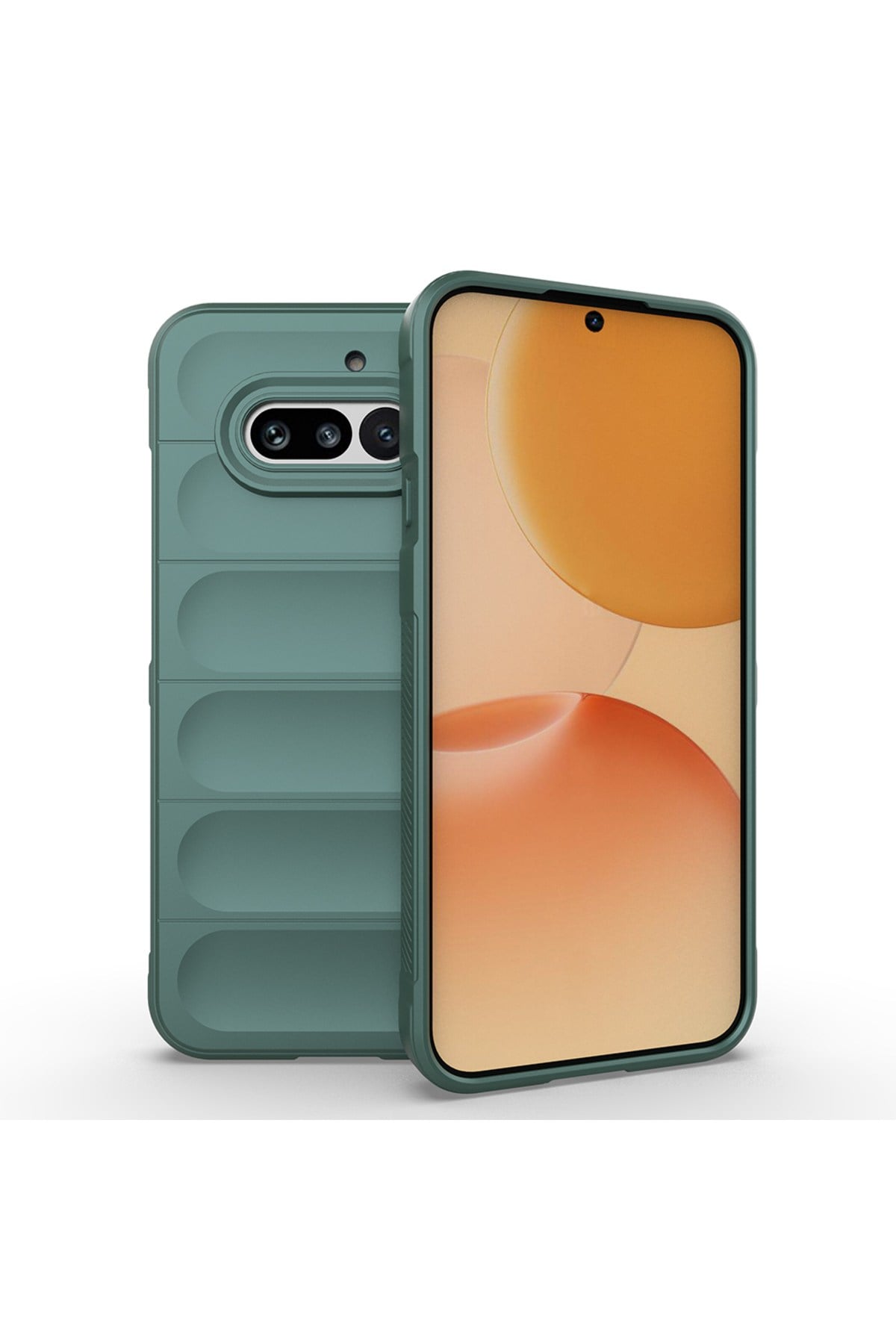 Nothing Phone 4A Kılıf Esnek TPU Oyuklu Arka Yüzey Tasarımlı NVTH Etnik Silikon Kapak - Koyu Yeşil