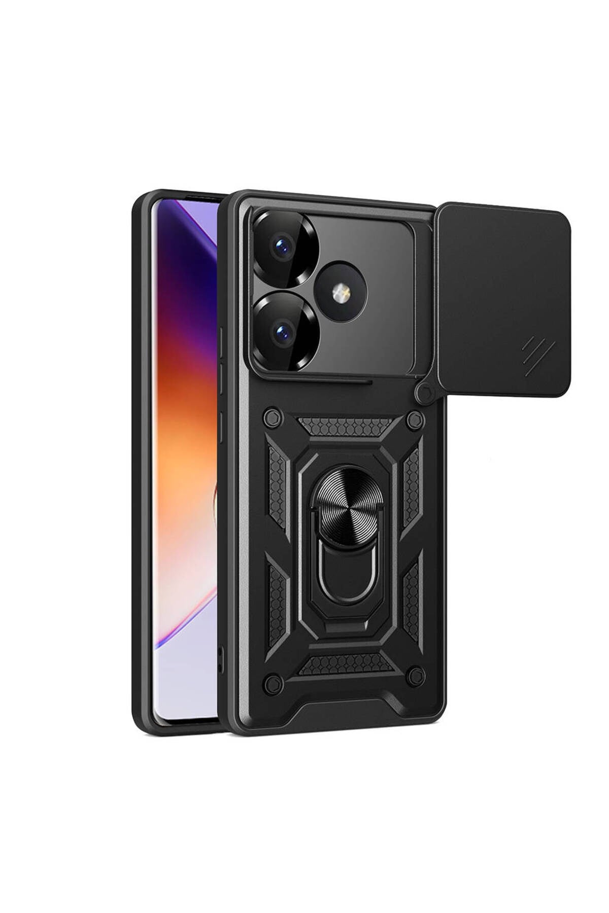 Poco F6 Kılıf Magnetik Standlı Kamera Korumalı NVTH Sürgülü Vega Kapak - Siyah