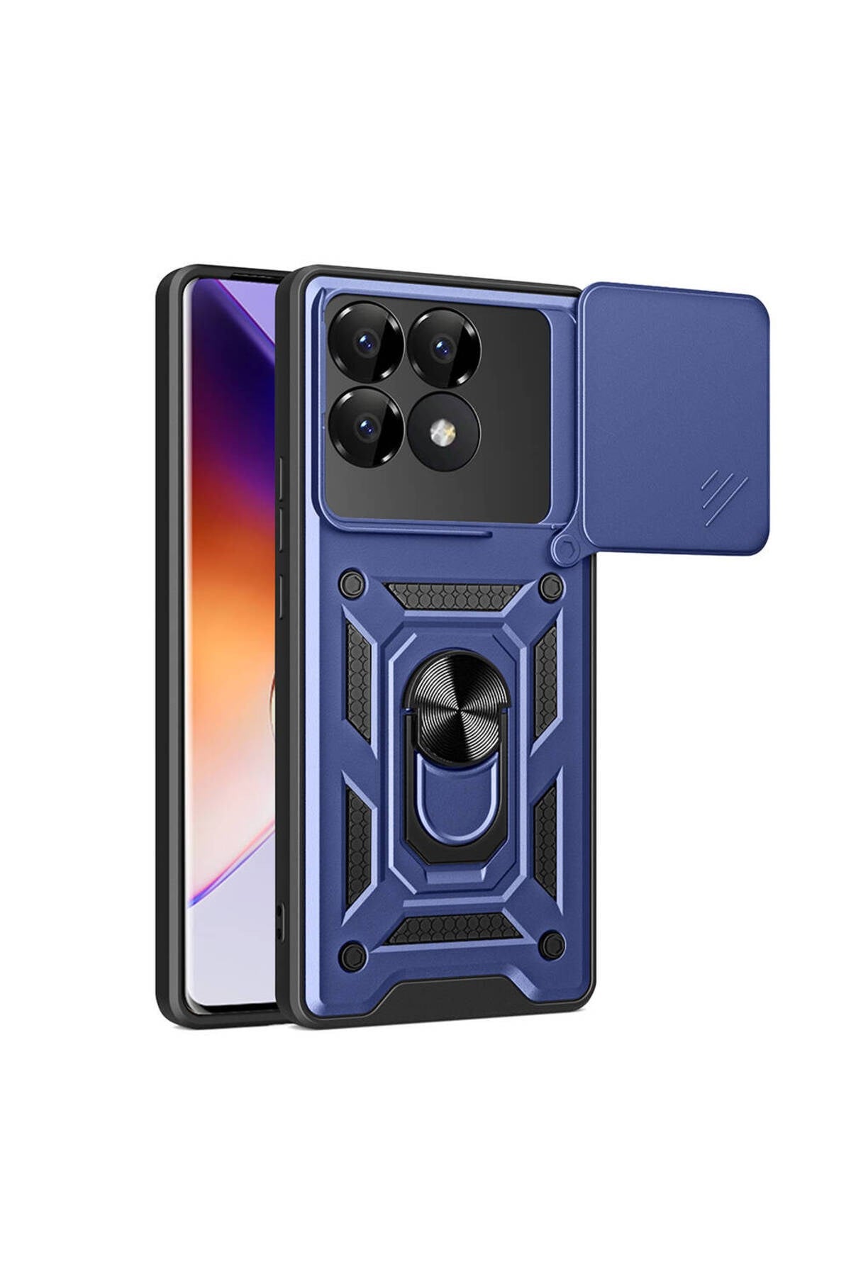 Poco F6 Pro Kılıf Magnetik Standlı Kamera Korumalı NVTH Sürgülü Vega Kapak - Mavi
