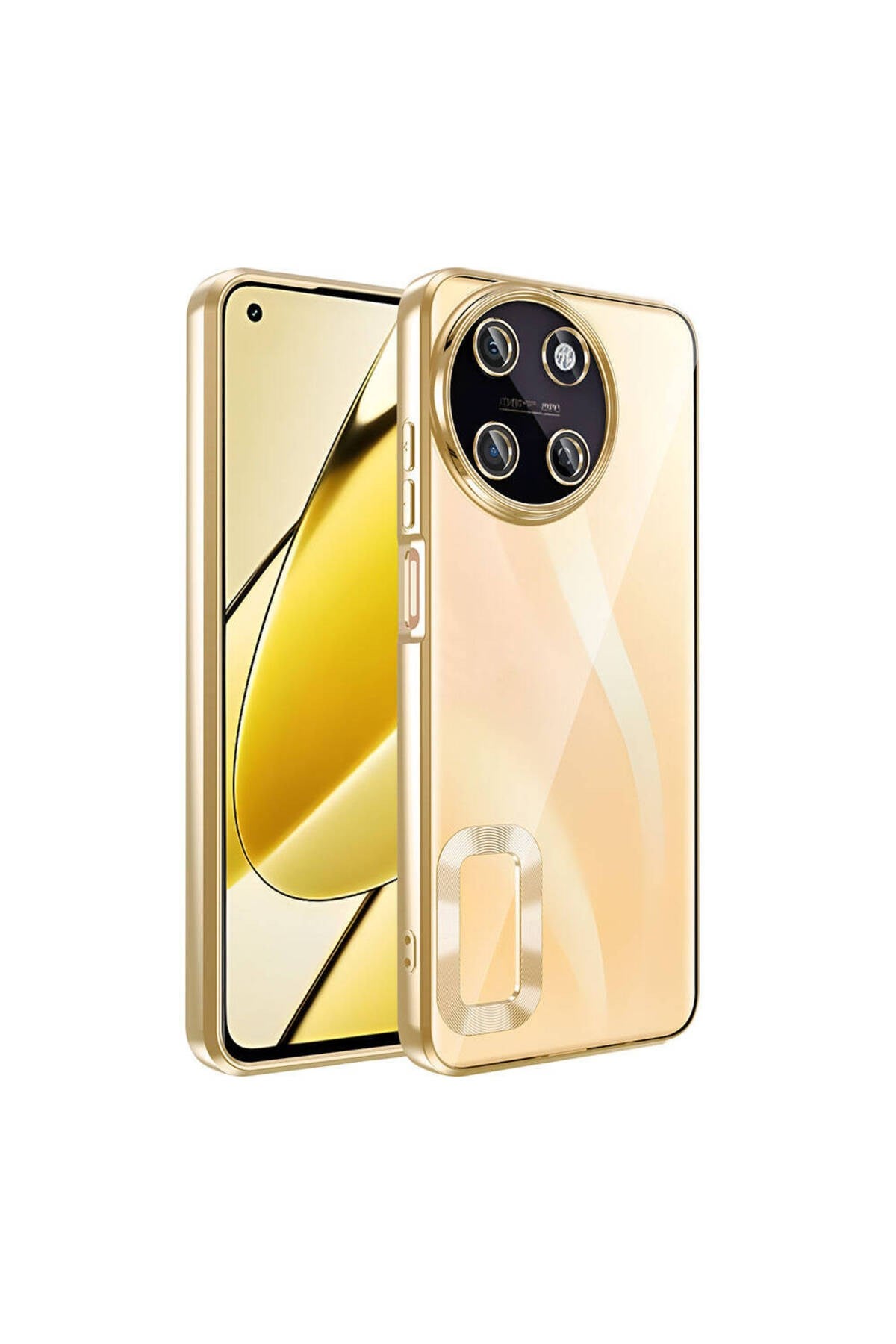 Realme 11 4G Kılıf Kamera Korumalı Logo Gösteren NVTH Omega Kapak - Gold