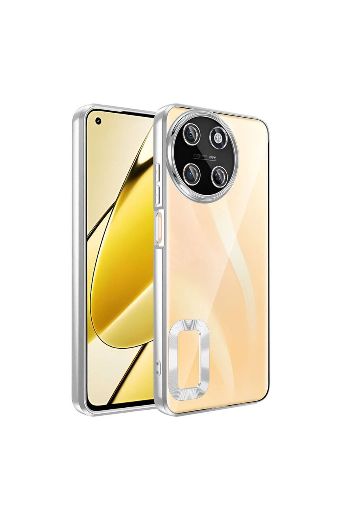 Realme 11 4G Kılıf Kamera Korumalı Logo Gösteren NVTH Omega Kapak - Gümüş