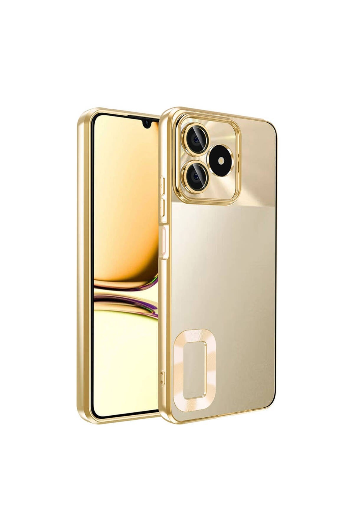 Realme C53 Kılıf Kamera Korumalı Logo Gösteren NVTH Omega Kapak - Gold