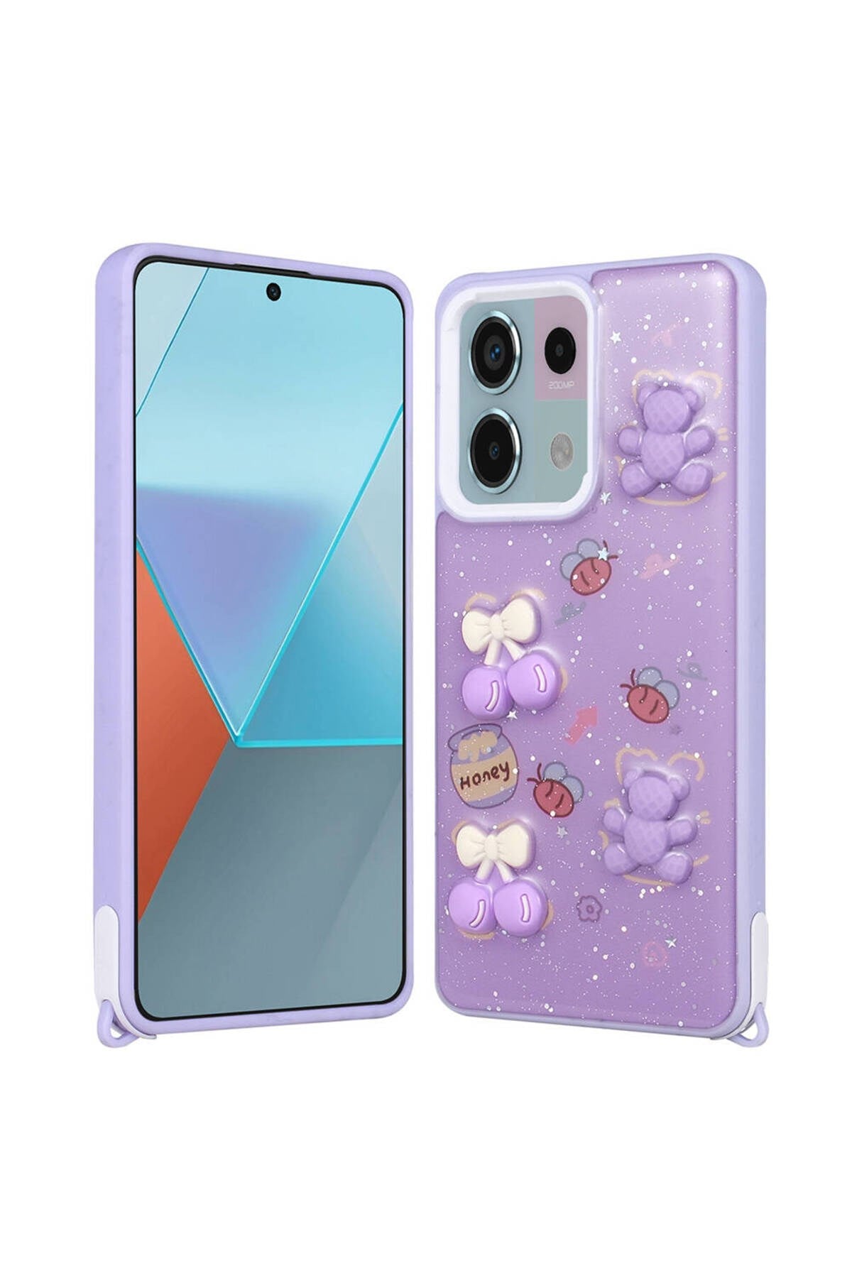 Redmi Note 13 Pro 5G Kılıf Parlayan Sıvılı Simli Kabartma Figürlü NVTH Cevze Kapak-Pembe
