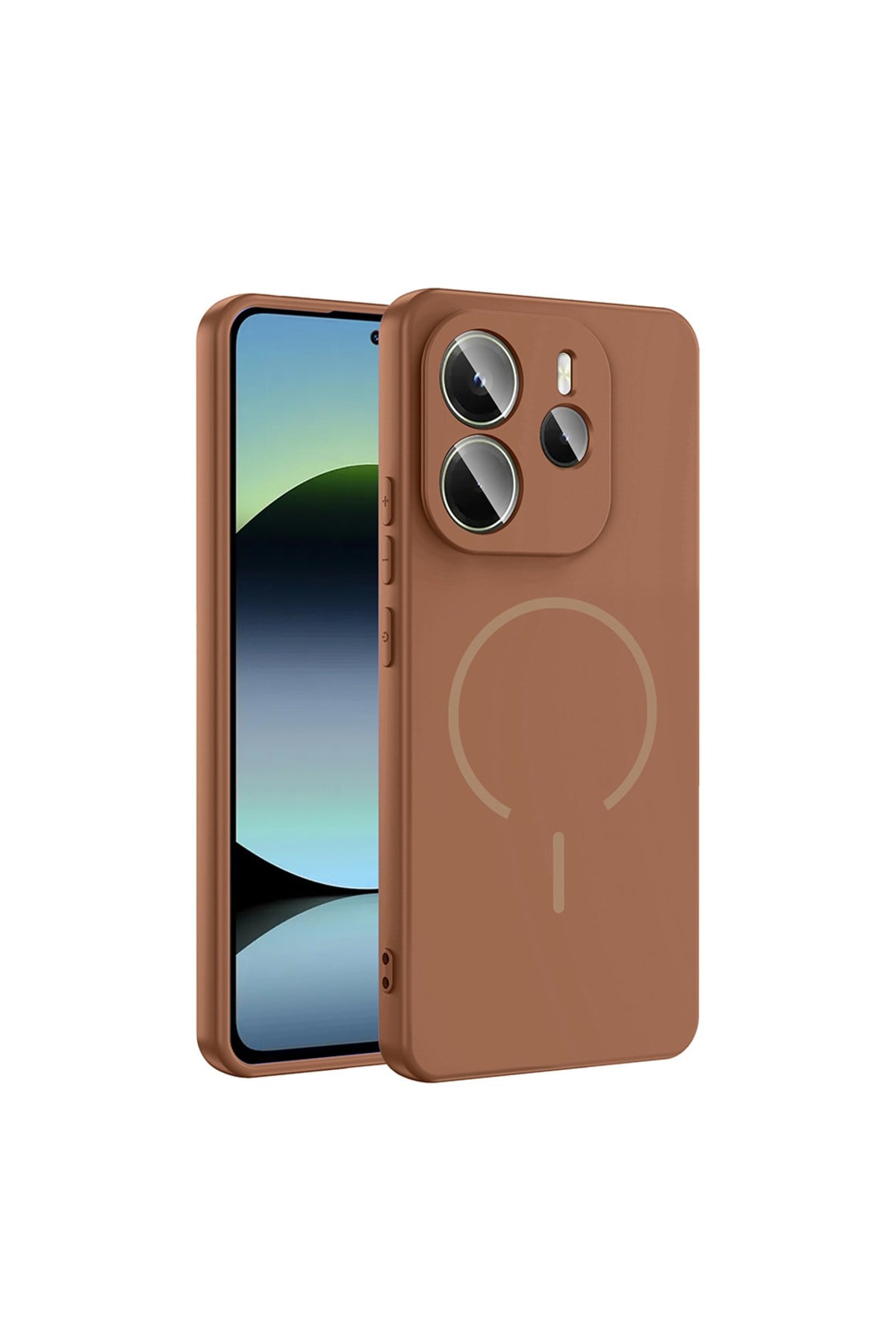 Redmi Note 14 4G Kılıf M-safe Şarj Özellikli NVTH Meta Kapak - Kahverengi