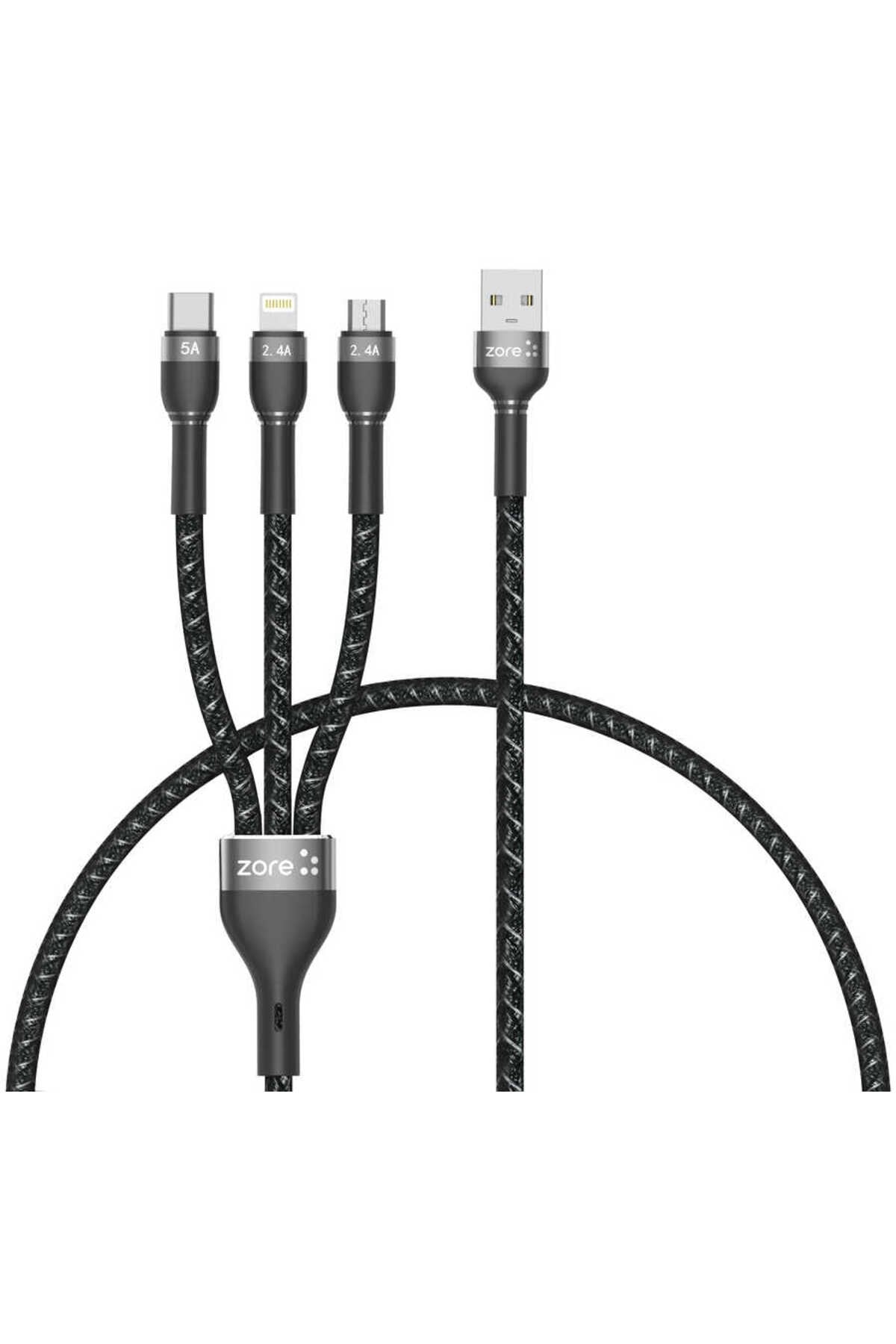 Siyah Shira Serisi 3 in 1 USB Kablo 30cm-NVTH