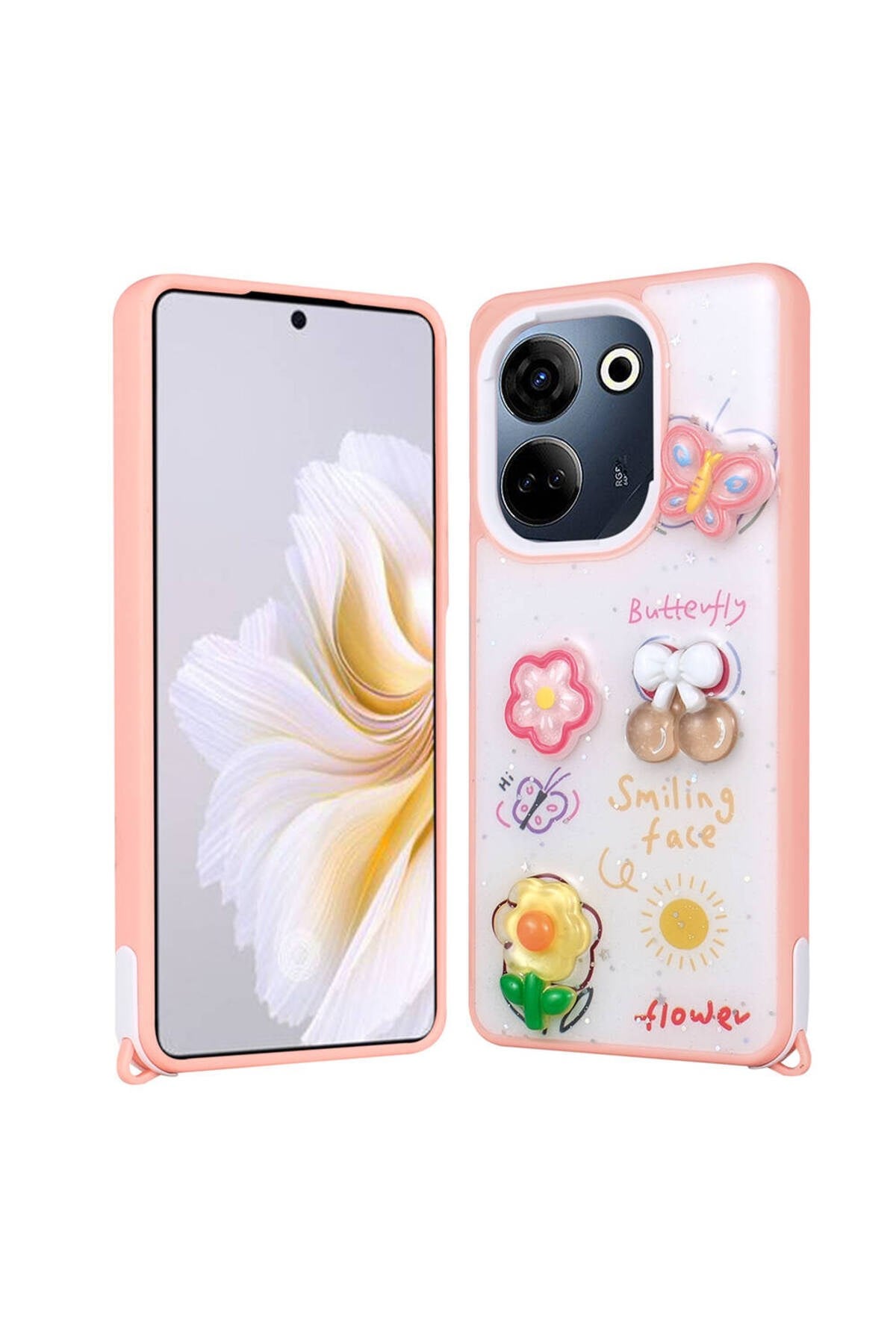 Tecno Camon 20 Kılıf Parlayan Simli Kabartma Figürlü NVTH Cevze Kapak - Yeşil