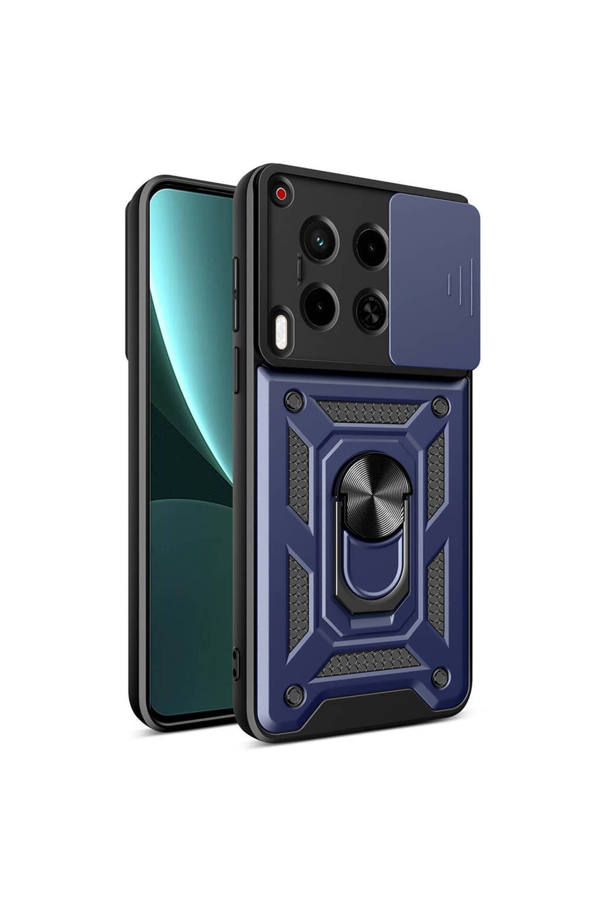Tecno Camon 30 Kılıf Magnetik Standlı Kamera Korumalı NVTH Sürgülü Vega Kapak-Mavi