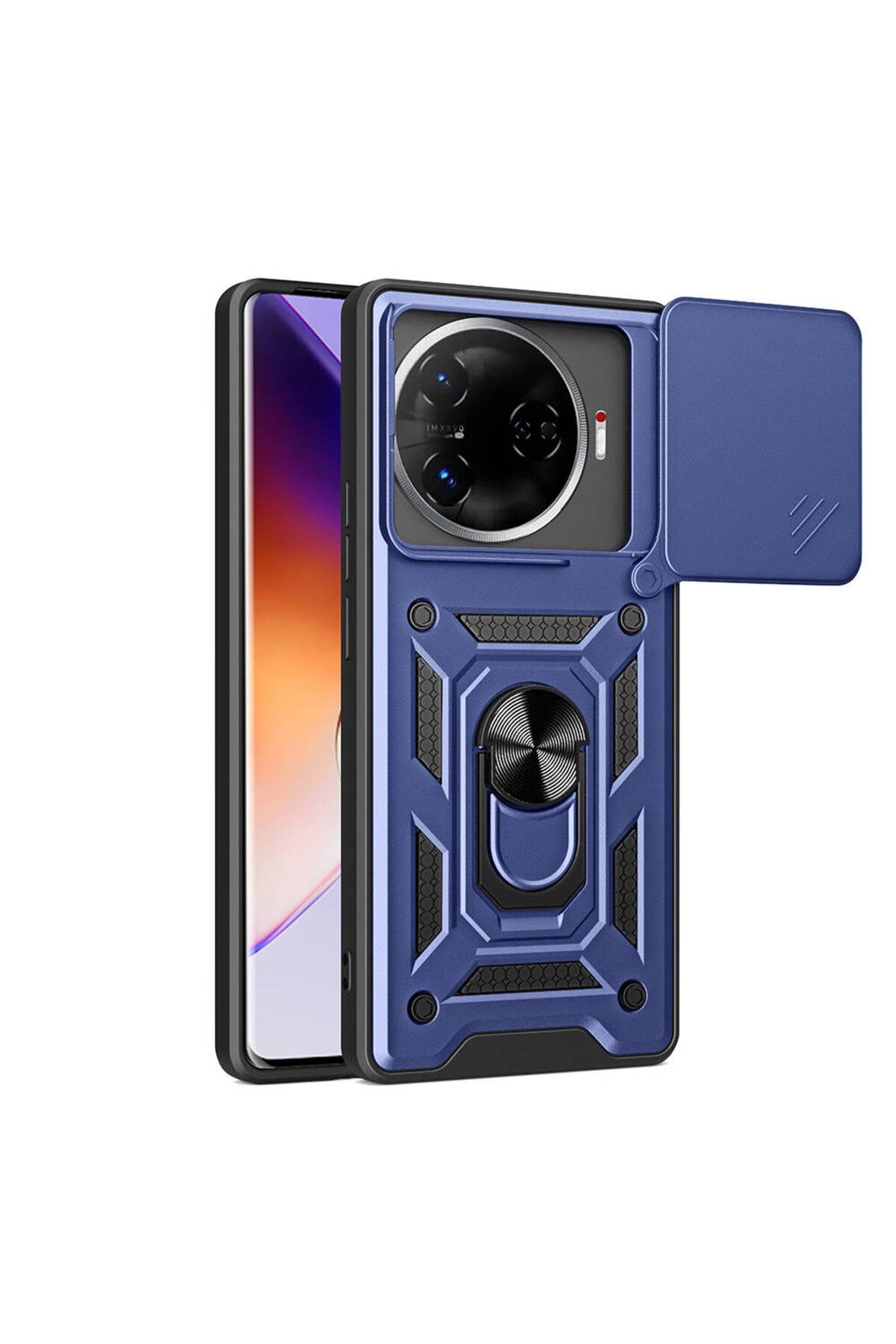 Tecno Camon 30 Pro 5G Kılıf Magnetik Standlı Kamera Korumalı NVTH Sürgülü Vega Kapak-Mavi
