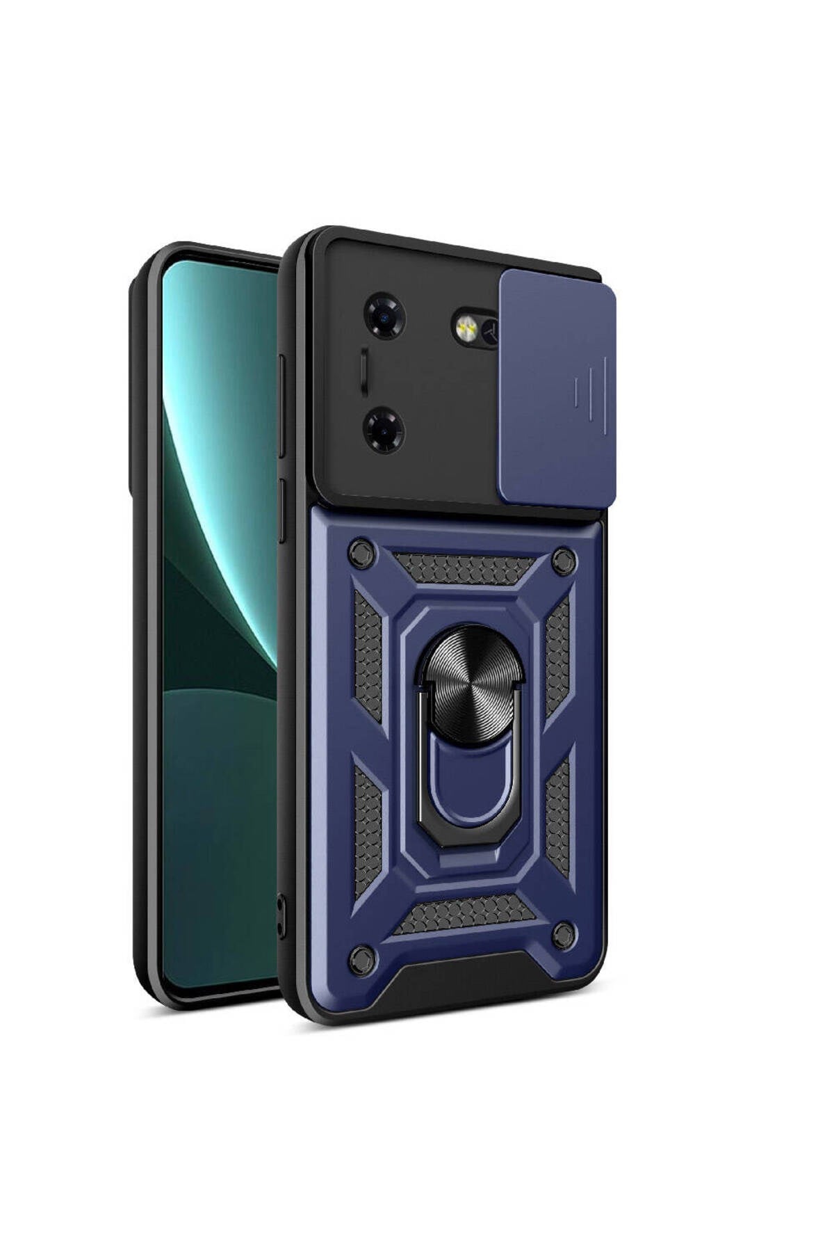 Tecno Pova 5 Kılıf Magnetik Standlı Kamera Korumalı NVTH Sürgülü Vega Kapak - Mavi
