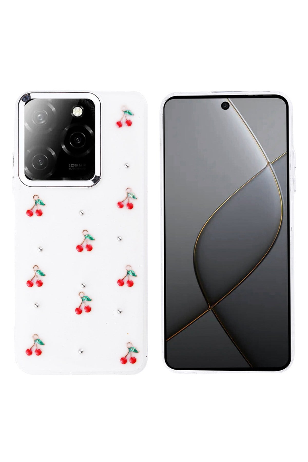 Tecno Spark 20 Pro 5G Kılıf Airbag Tasarımlı Simli Şeffaf NVTH Kutup Kapak - Kiraz