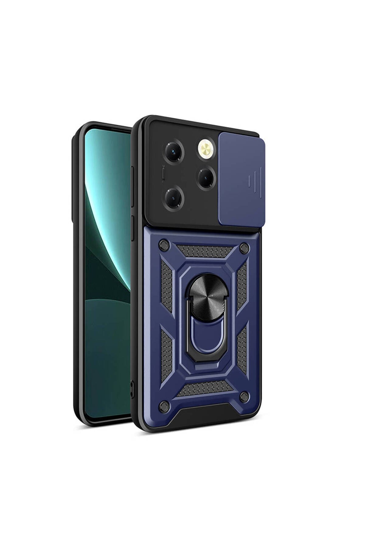 Tecno Spark 20 Pro Kılıf Magnetik Standlı Kamera Korumalı NVTH Sürgülü Vega Kapak - Mavi