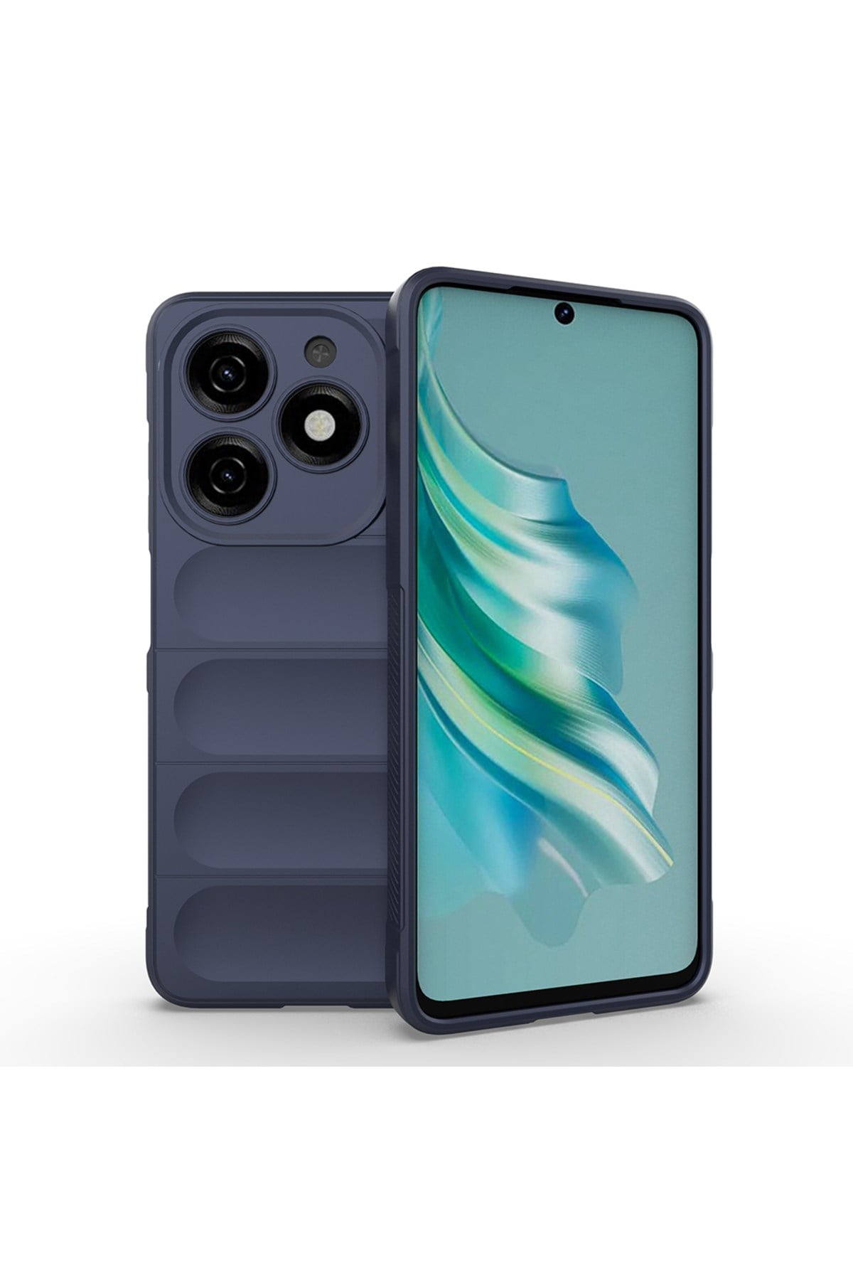 Tecno Spark 20C Kılıf Esnek TPU Oyuklu Arka Yüzey Tasarımlı NVTH Etnik Silikon Kapak - Lacivert