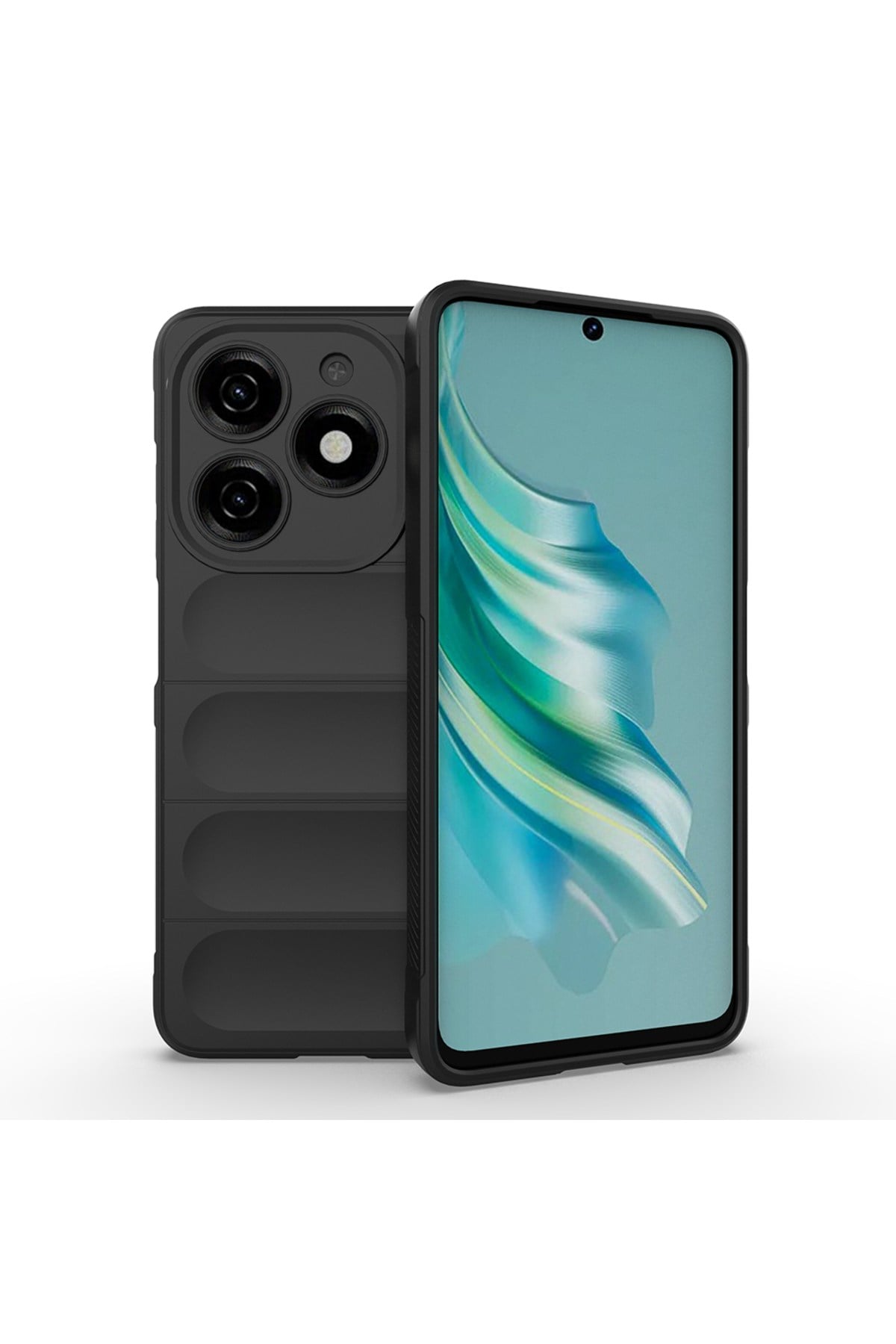 Tecno Spark 20C Kılıf Esnek TPU Oyuklu Arka Yüzey Tasarımlı NVTH Etnik Silikon Kapak - Siyah